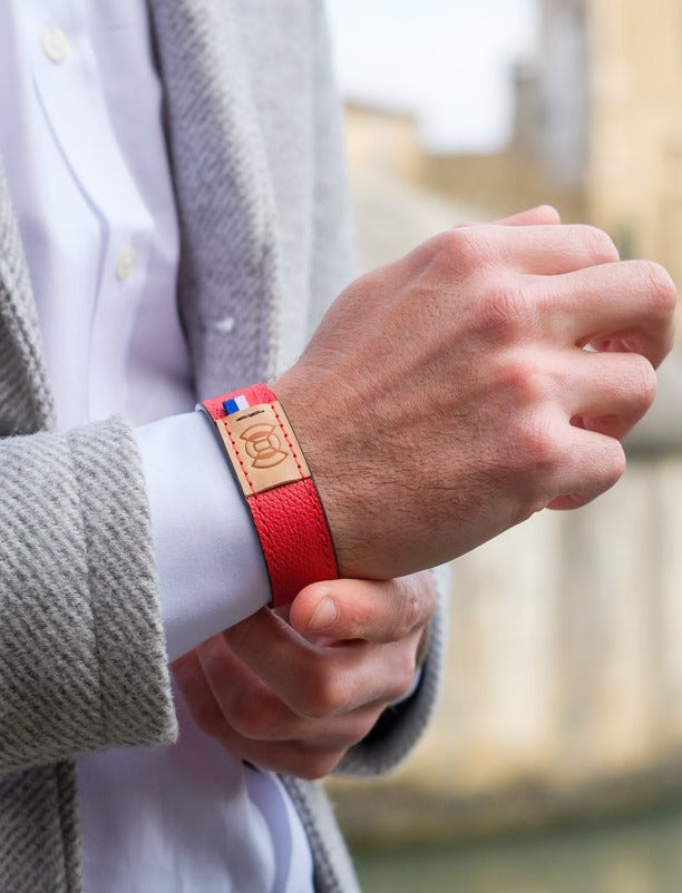 Bracelet cuir homme rouge grainé - Lily Sam - rouge grainé