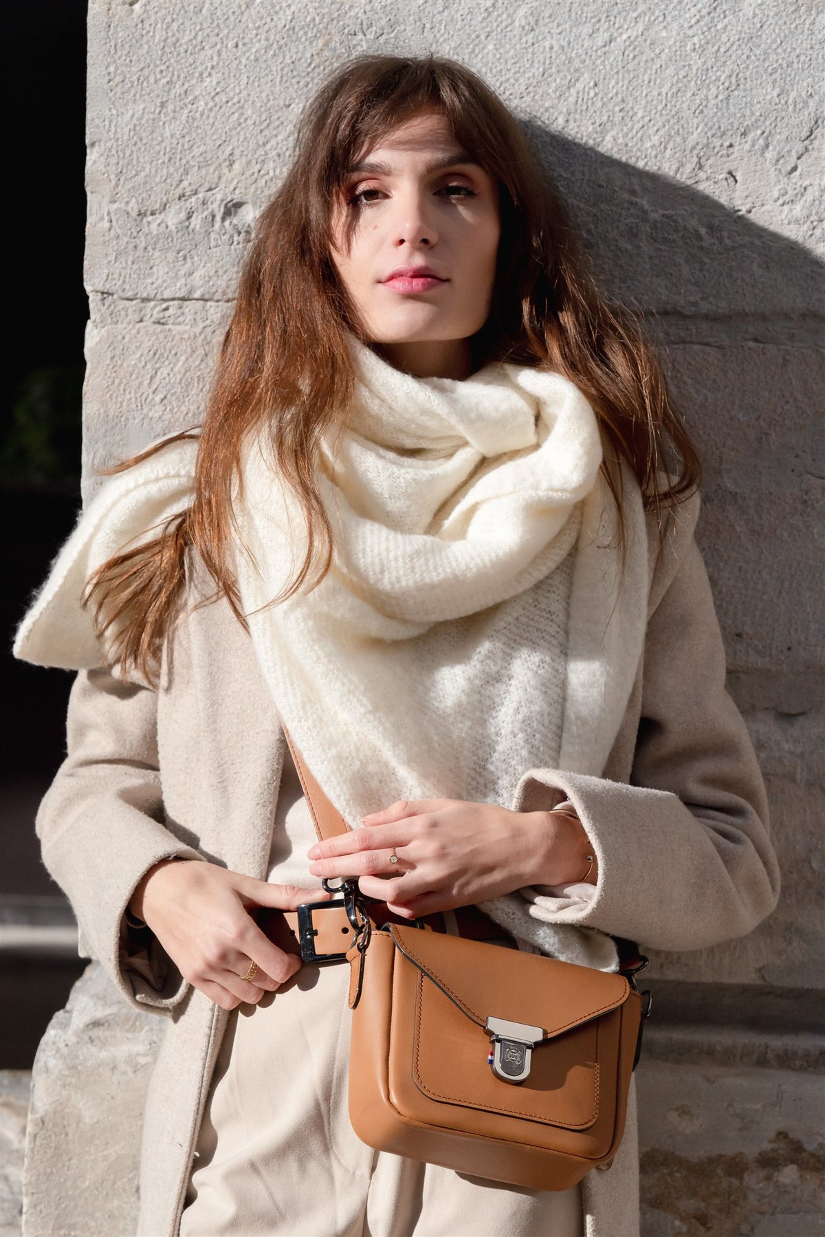 Mini sac bandoulière cuir marron lisse - Isée - camel lisse