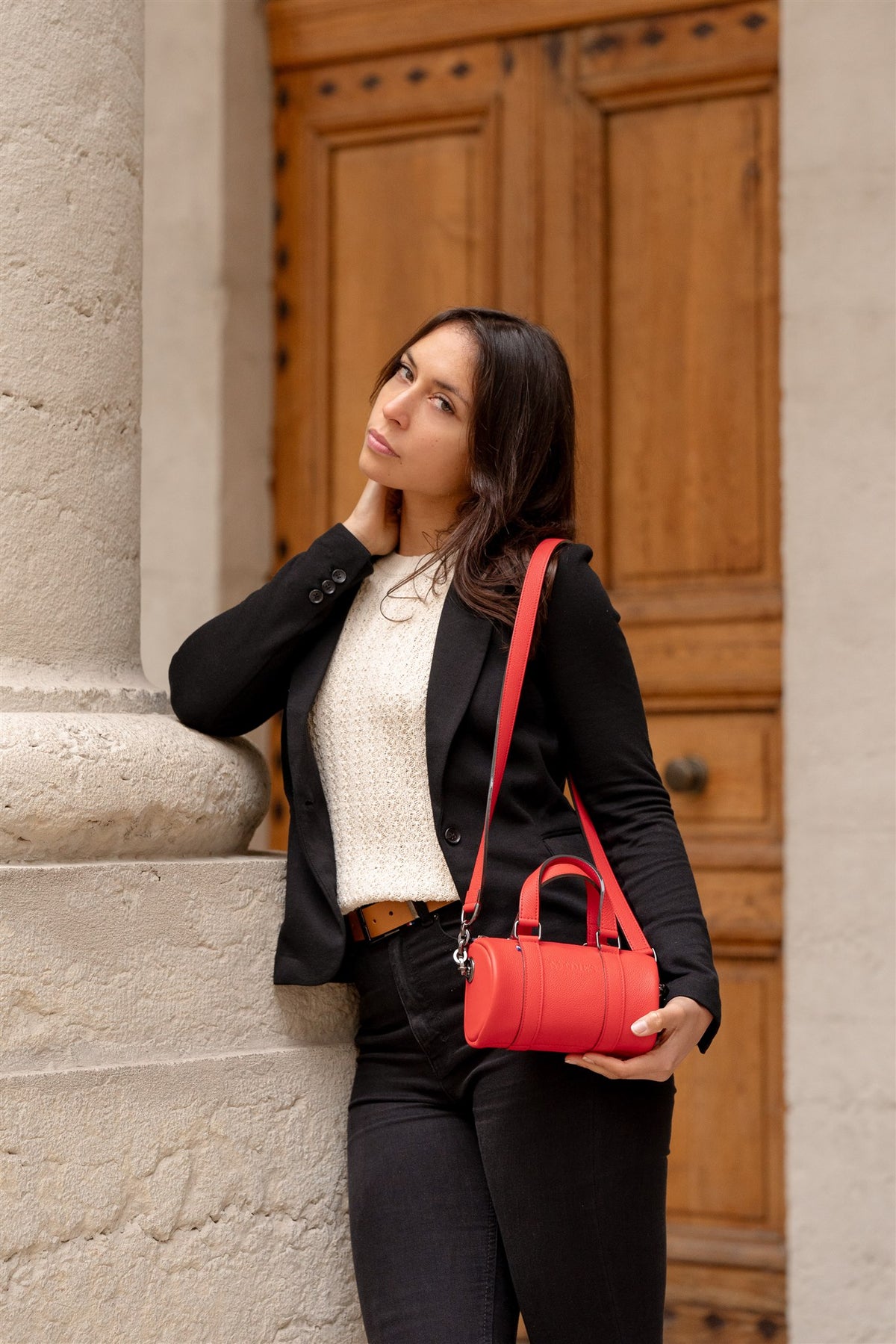 Mini sac bandoulière cuir femme rouge grainé - Jim nano - rouge grainé