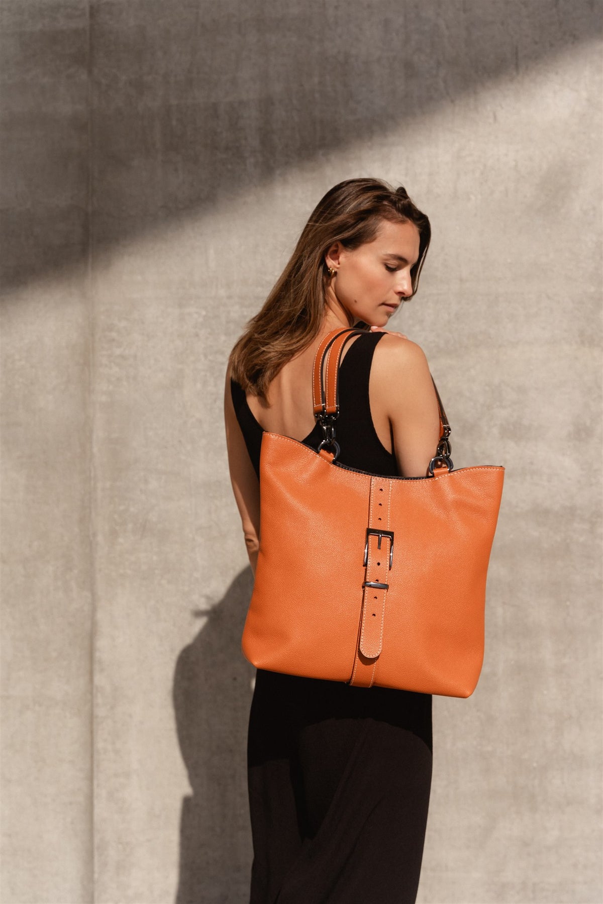 Sac cabas cuir marron grainé - Billy - terracotta grainé