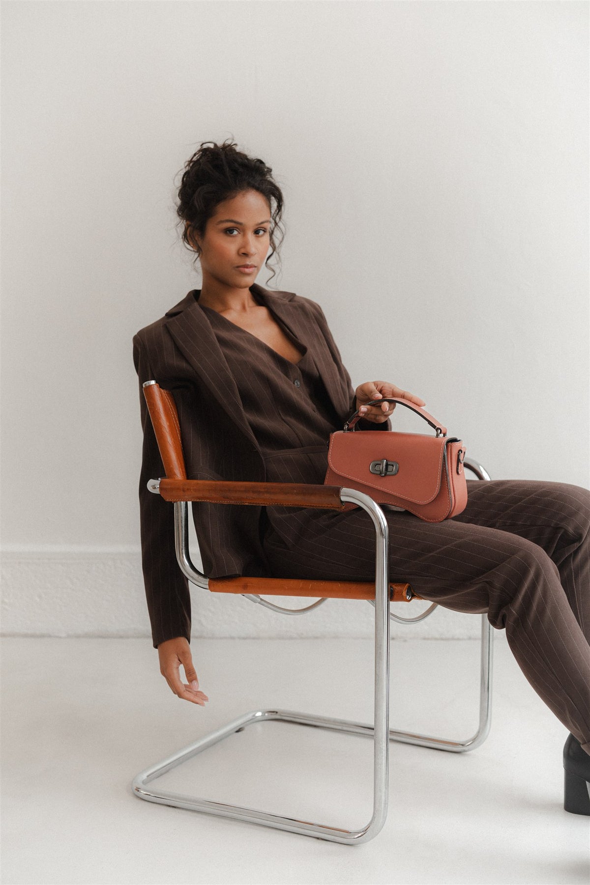 Sac forme baguette cuir vieux rose grainé - L'iconique de Nodie's - vieux rose grainé