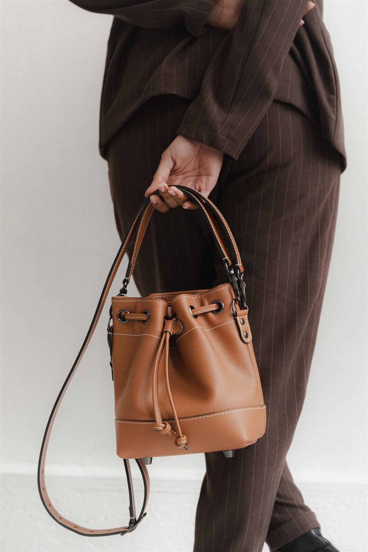Sac seau cuir camel grainé - Tommy - camel grainé