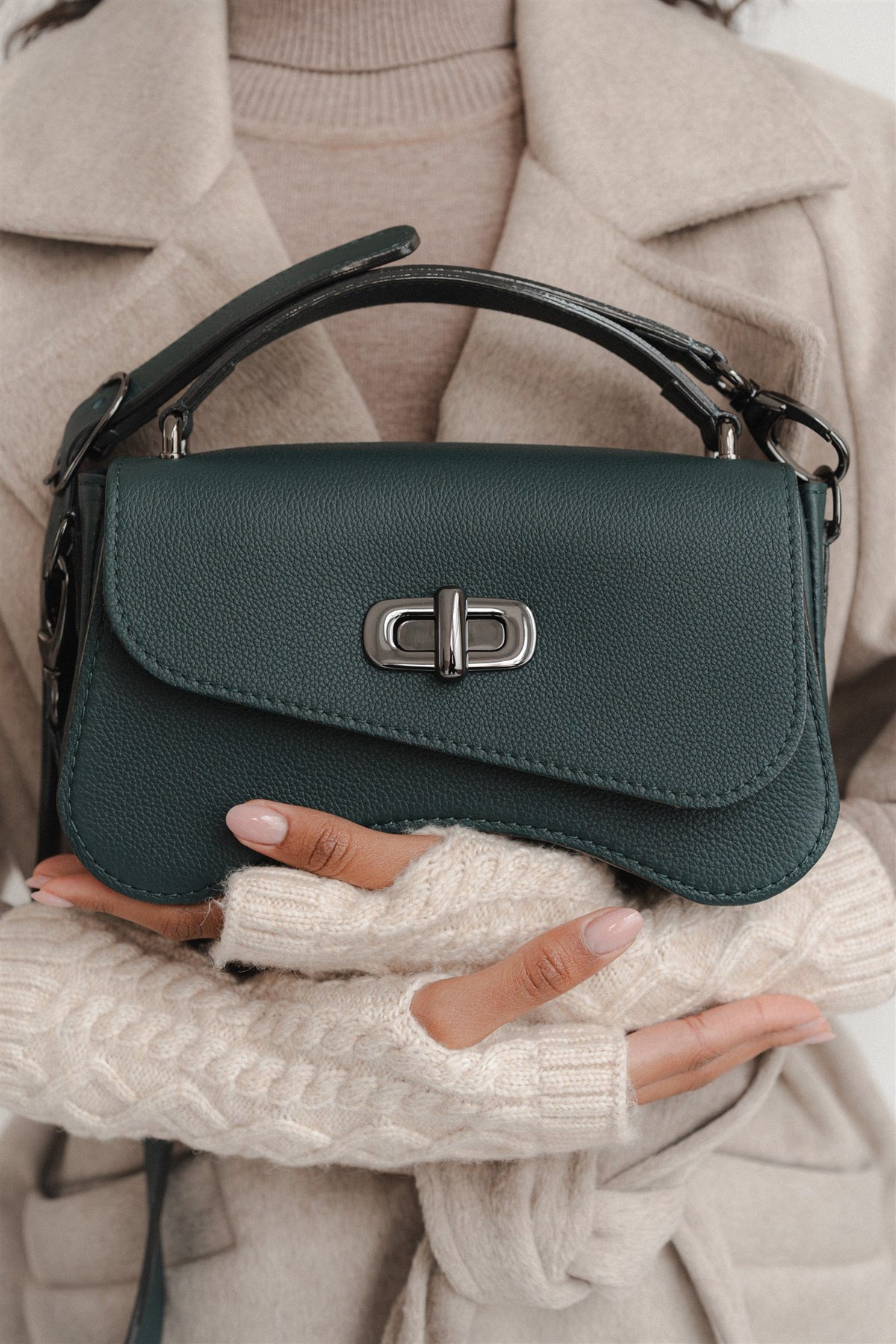 Sac forme baguette cuir vert sapin grainé - L'iconique de Nodie's - vert sapin grainé