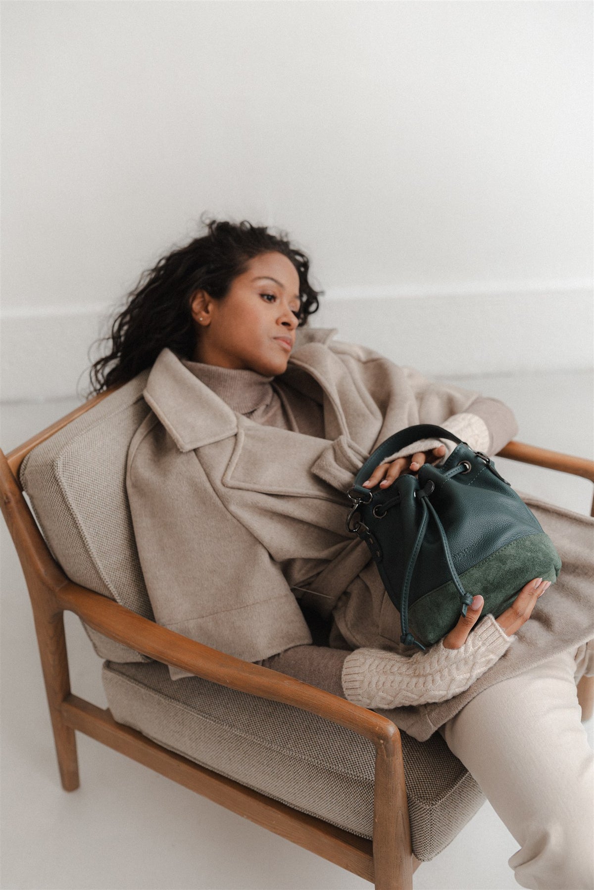 Sac seau cuir vert sapin grainé - Tommy - vert sapin grainé