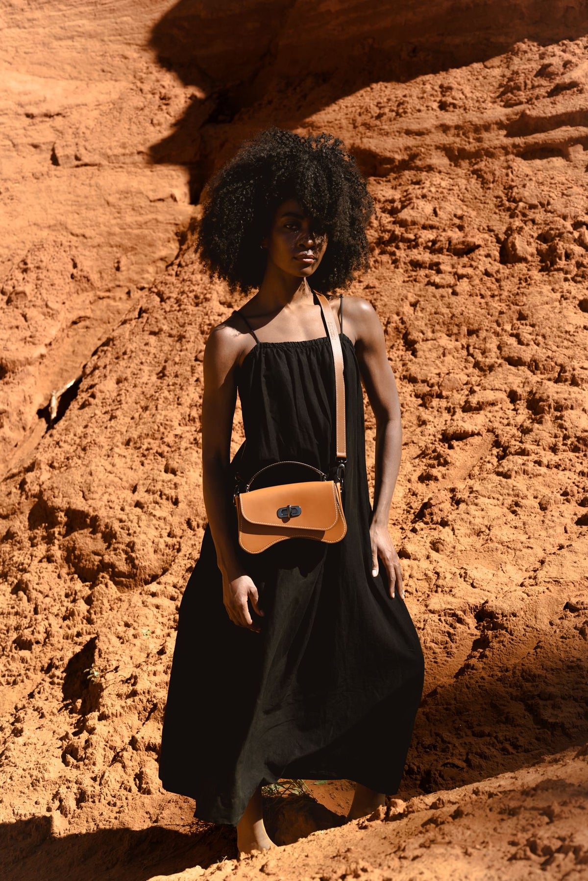 Sac forme baguette cuir marron lisse - L'iconique de Nodie's - camel lisse