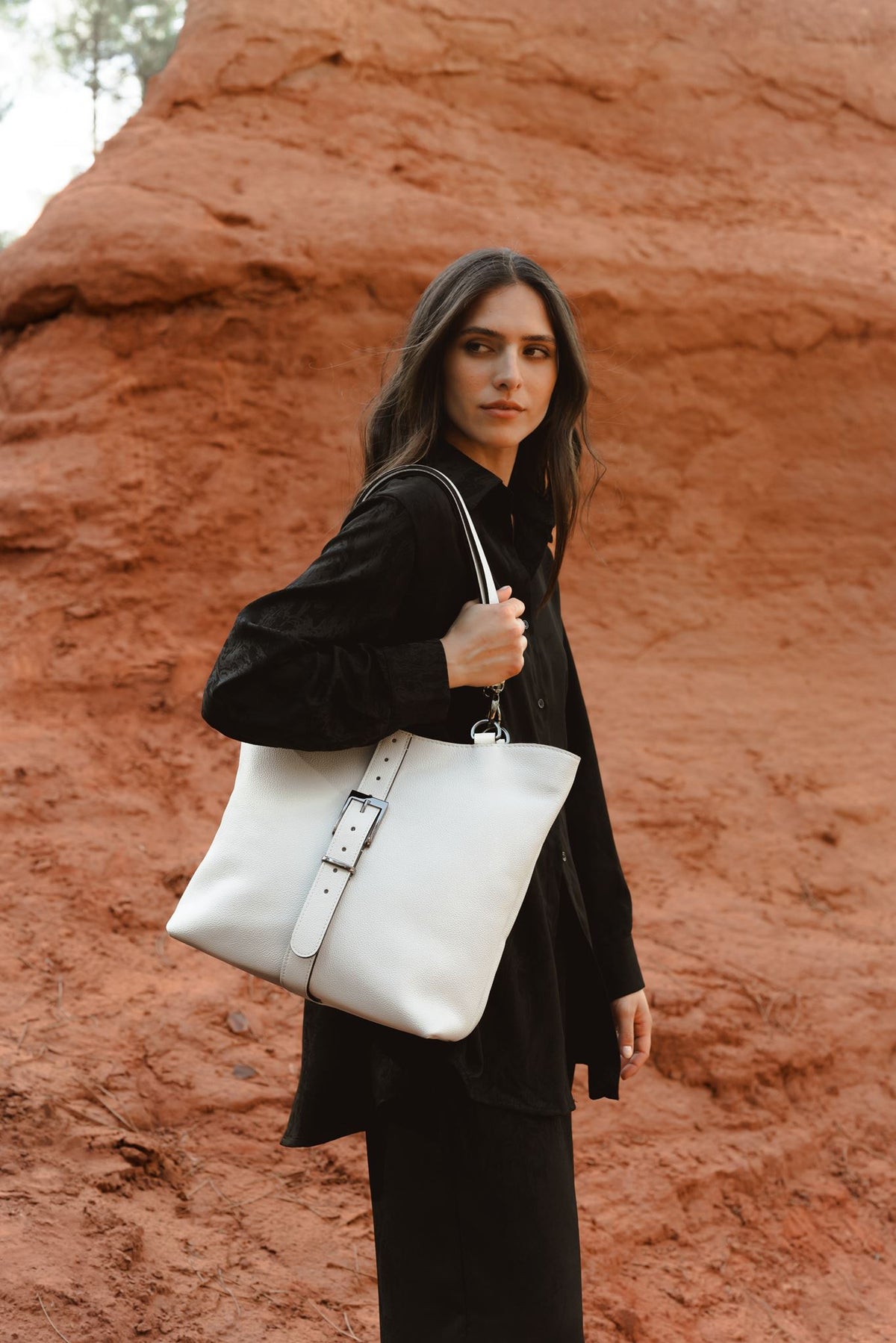 Sac cabas cuir blanc grainé - Billy - blanc grainé