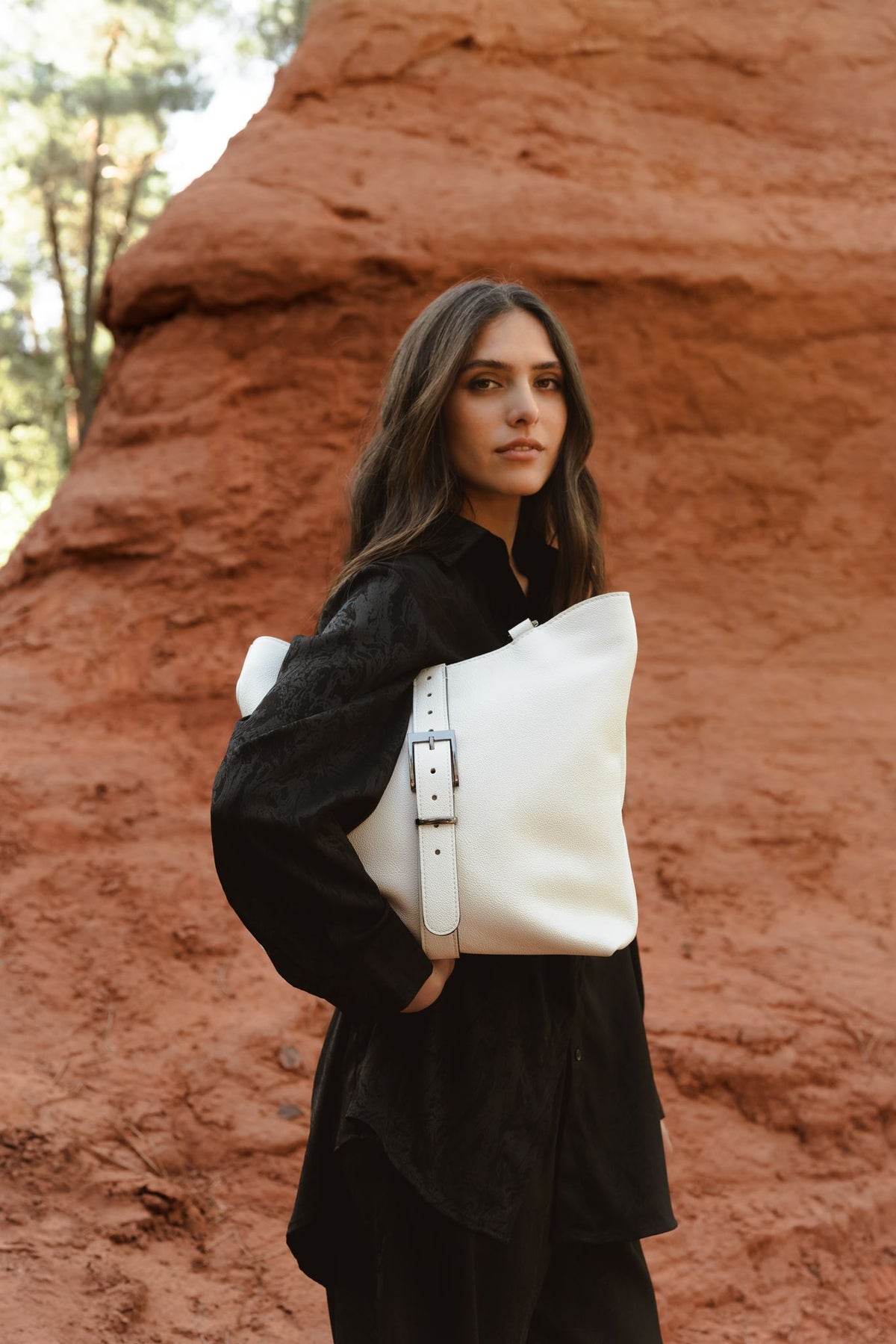 Sac cabas cuir blanc grainé - Billy - blanc grainé
