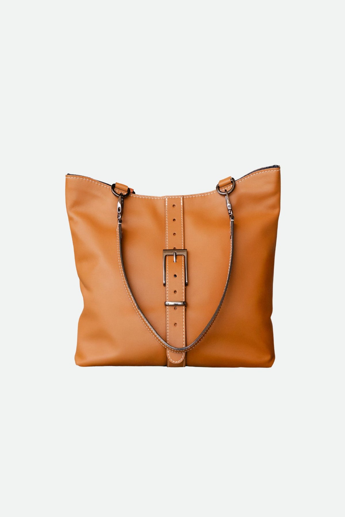 Sac cabas cuir marron lisse - Billy - camel lisse