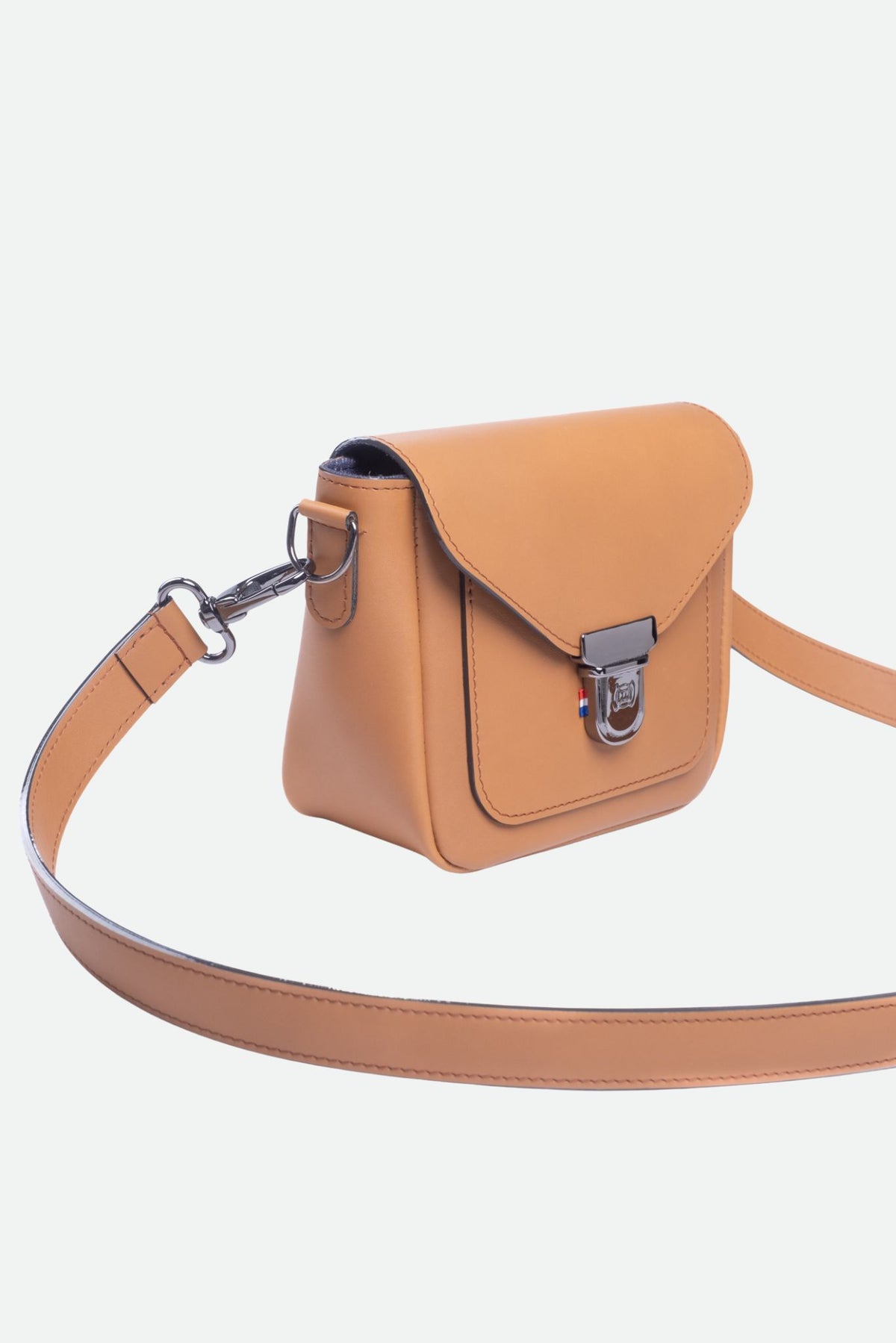 Mini sac bandoulière cuir marron lisse - Isée - camel lisse