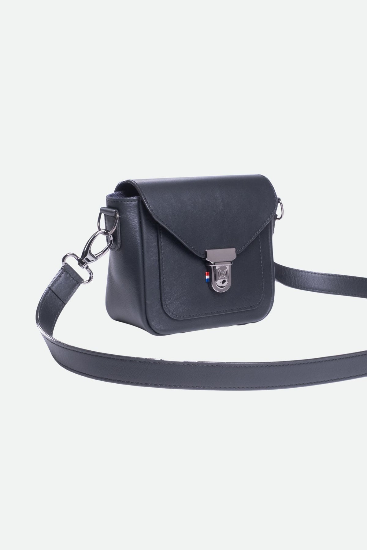 Mini sac bandoulière cuir noir lisse - Isée - noir lisse