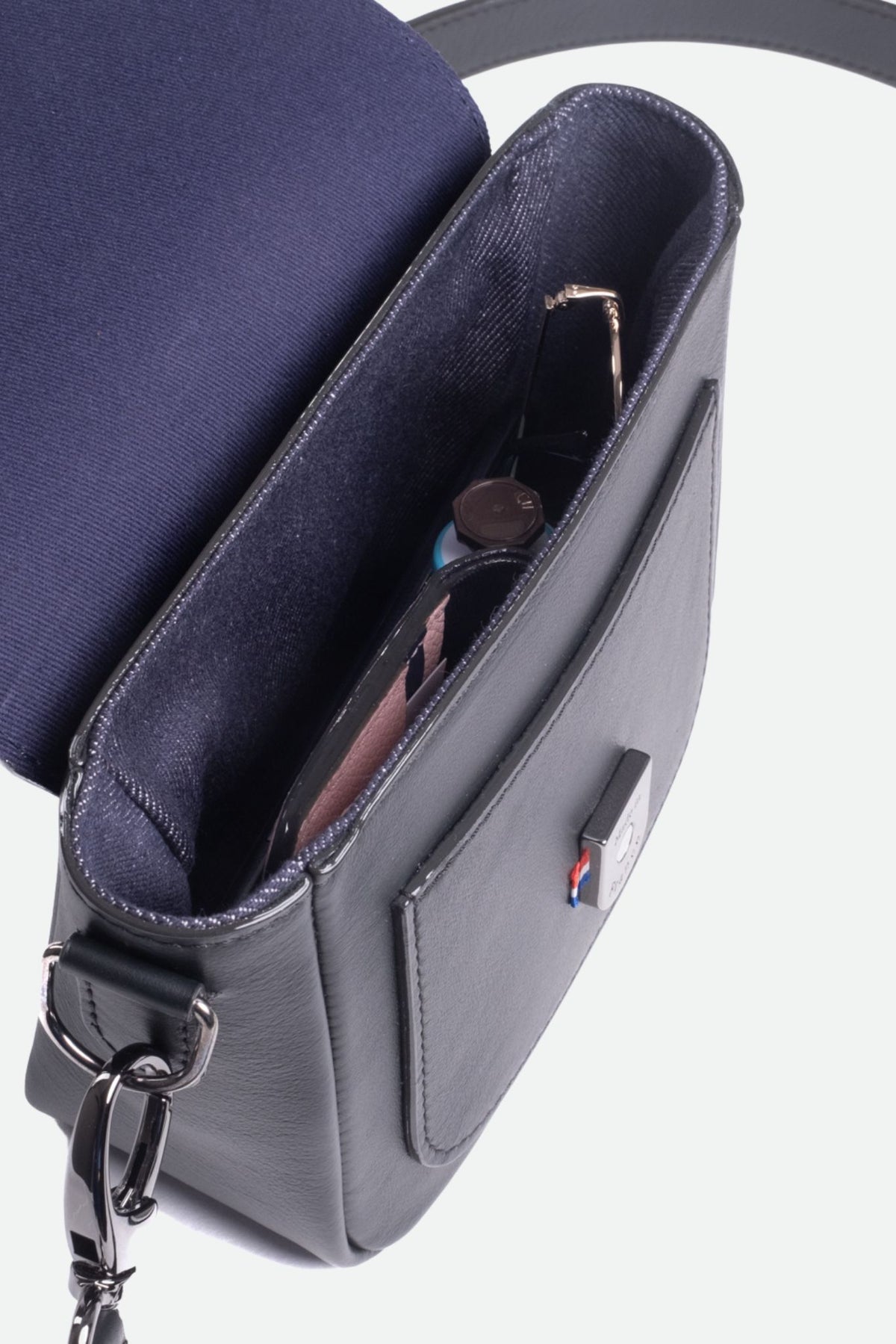 Mini sac bandoulière cuir noir lisse - Isée - noir lisse