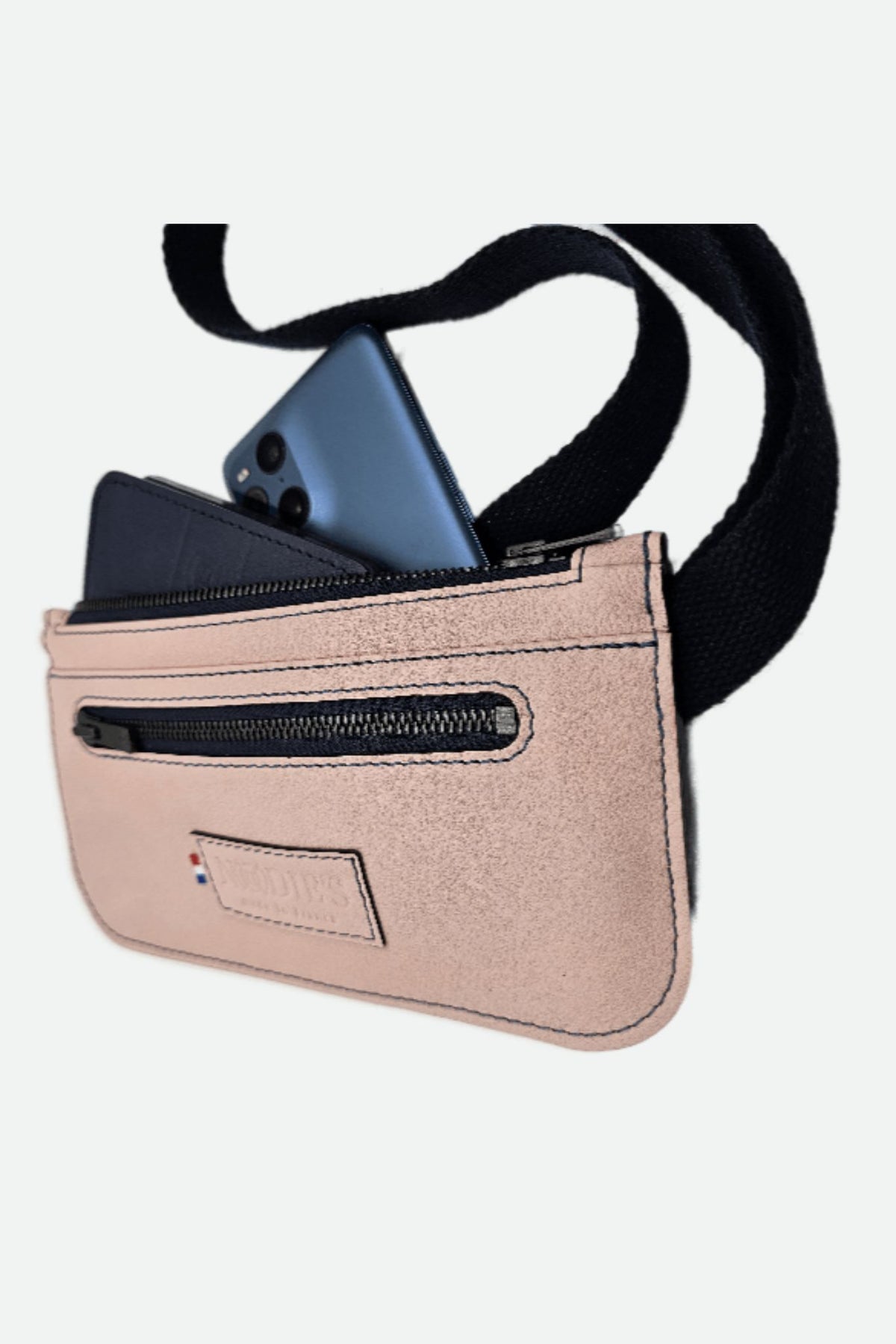 Sac banane cuir femme rose poudré - Madenn - rose poudré