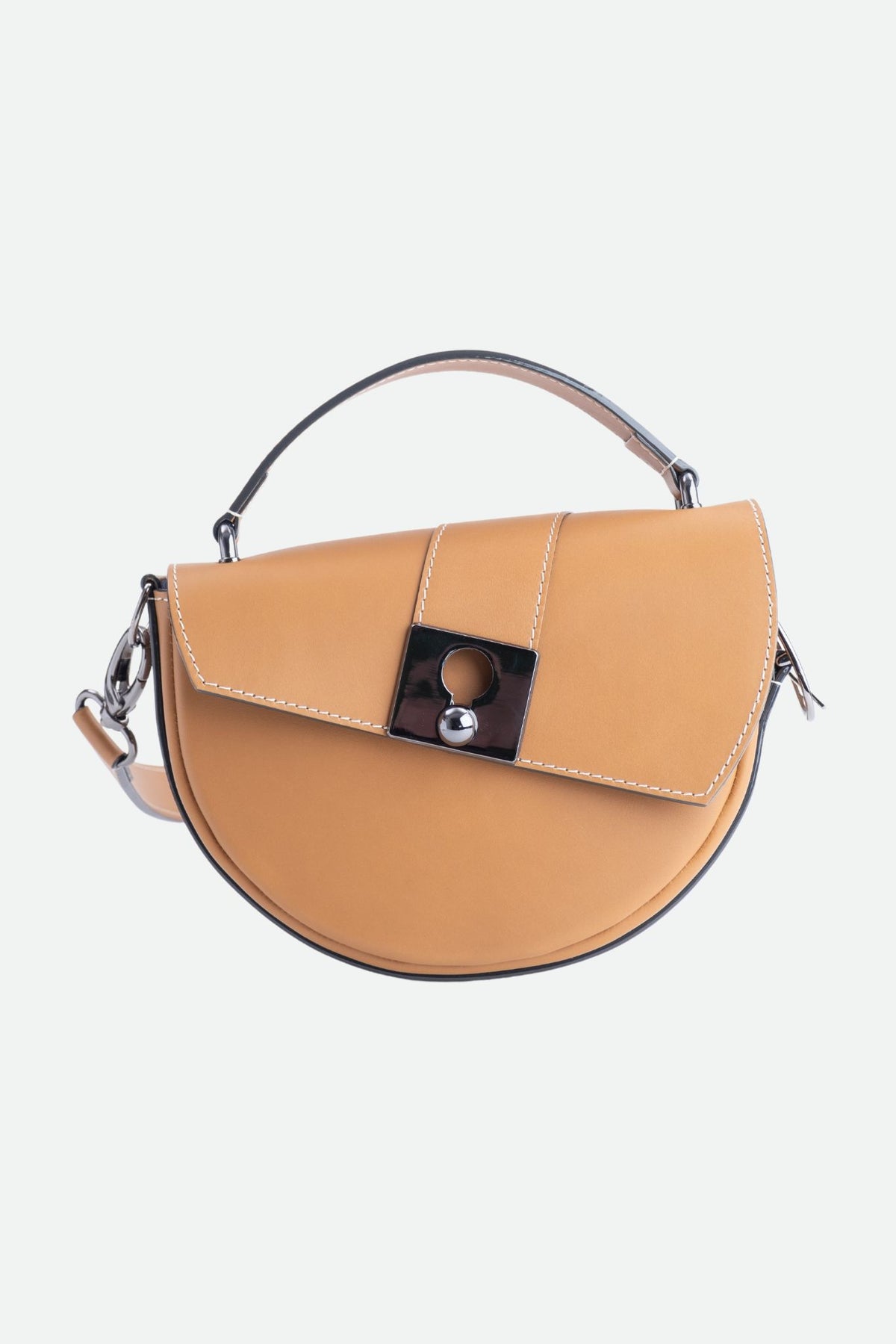Sac demi lune cuir marron lisse - Côme - camel lisse