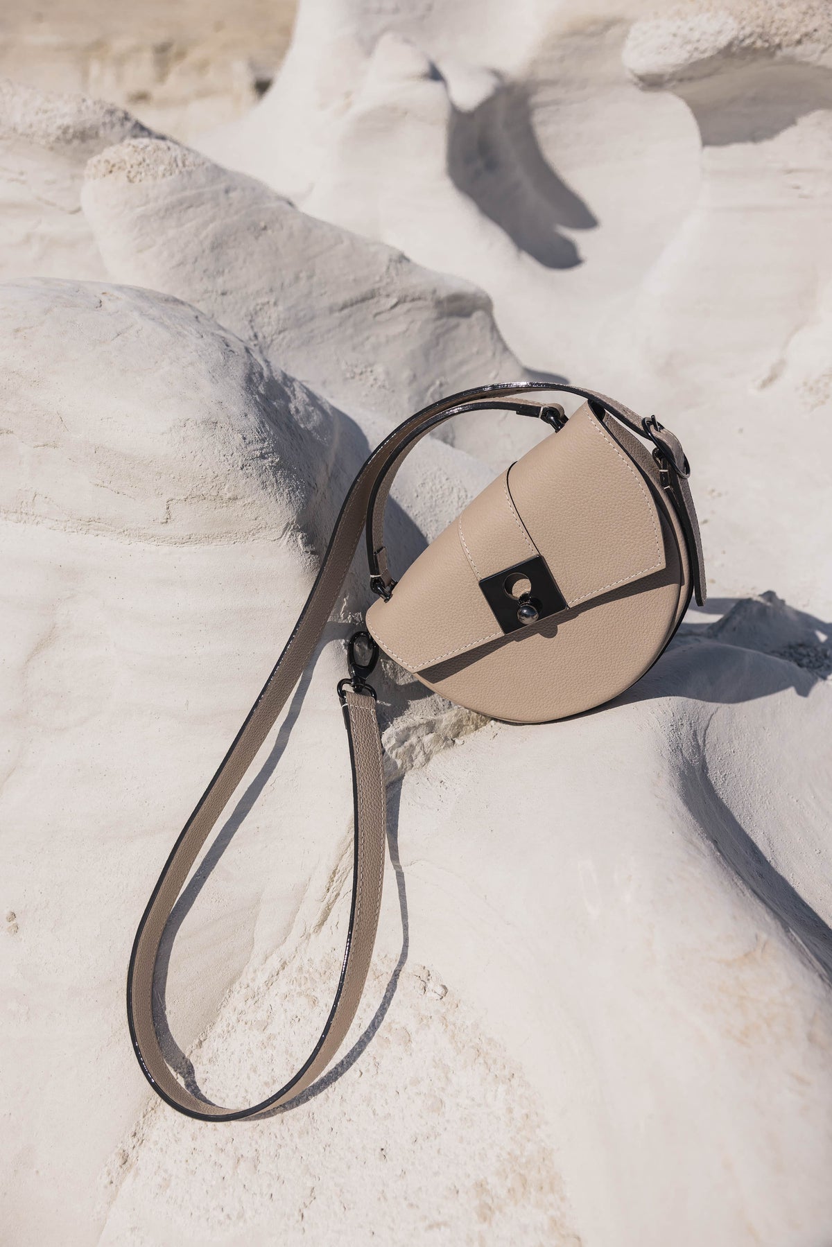 Sac demi lune cuir grainé crème