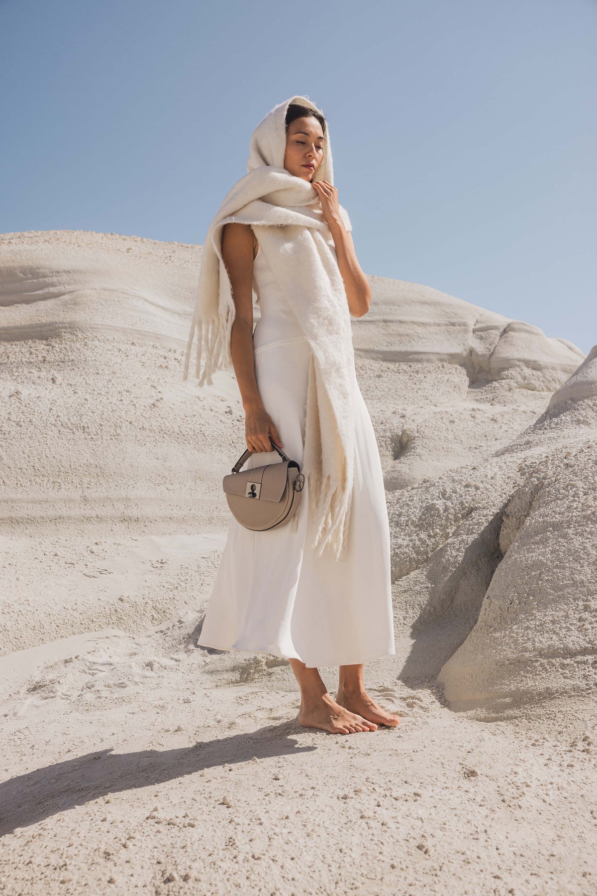 Sac demi lune cuir grainé crème
