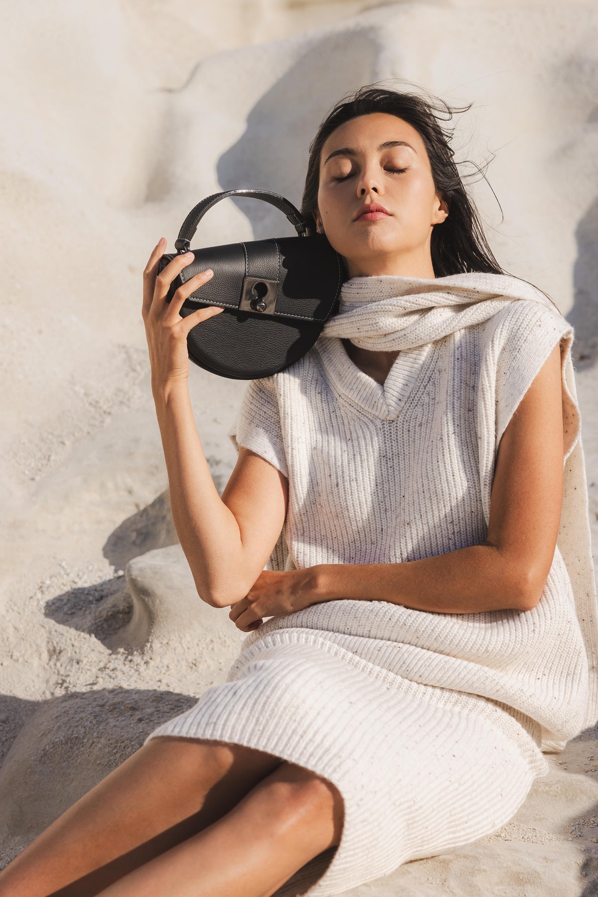 Sac demi lune cuir noir