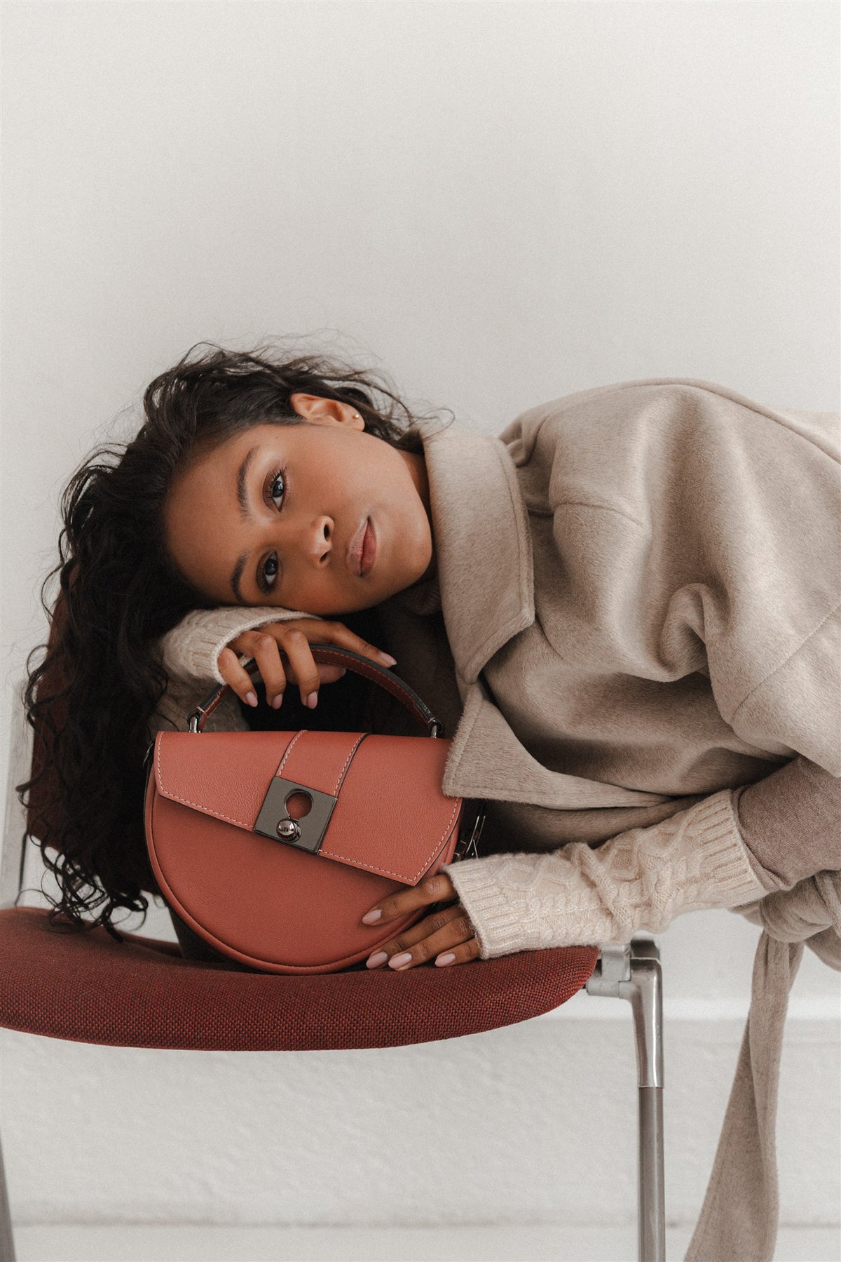 Sac demi lune cuir rose
