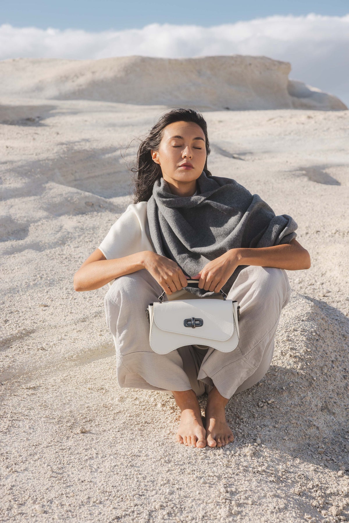sac baguette blanc grainé
