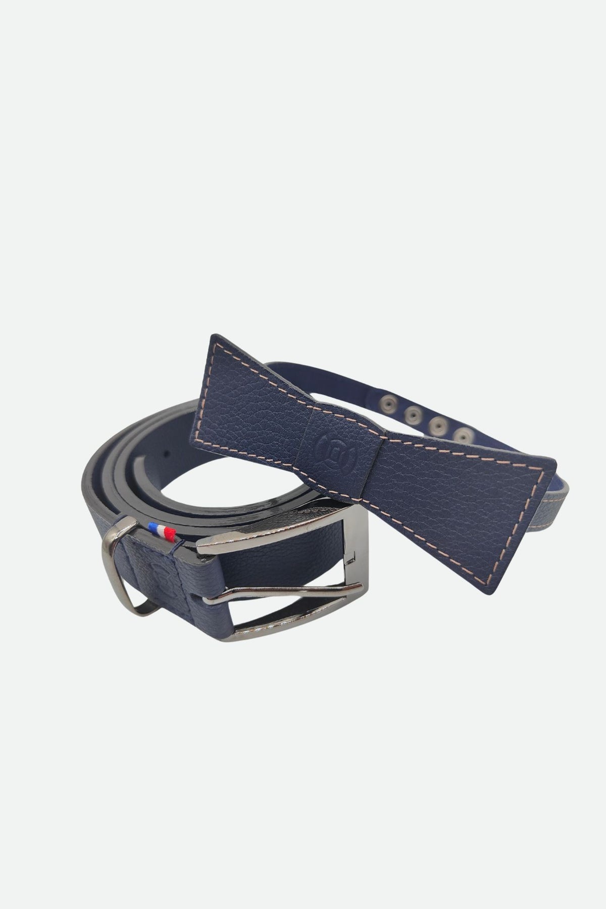 Noeud papillon cuir bleu marine grainé - Léo Paul - marine grainé