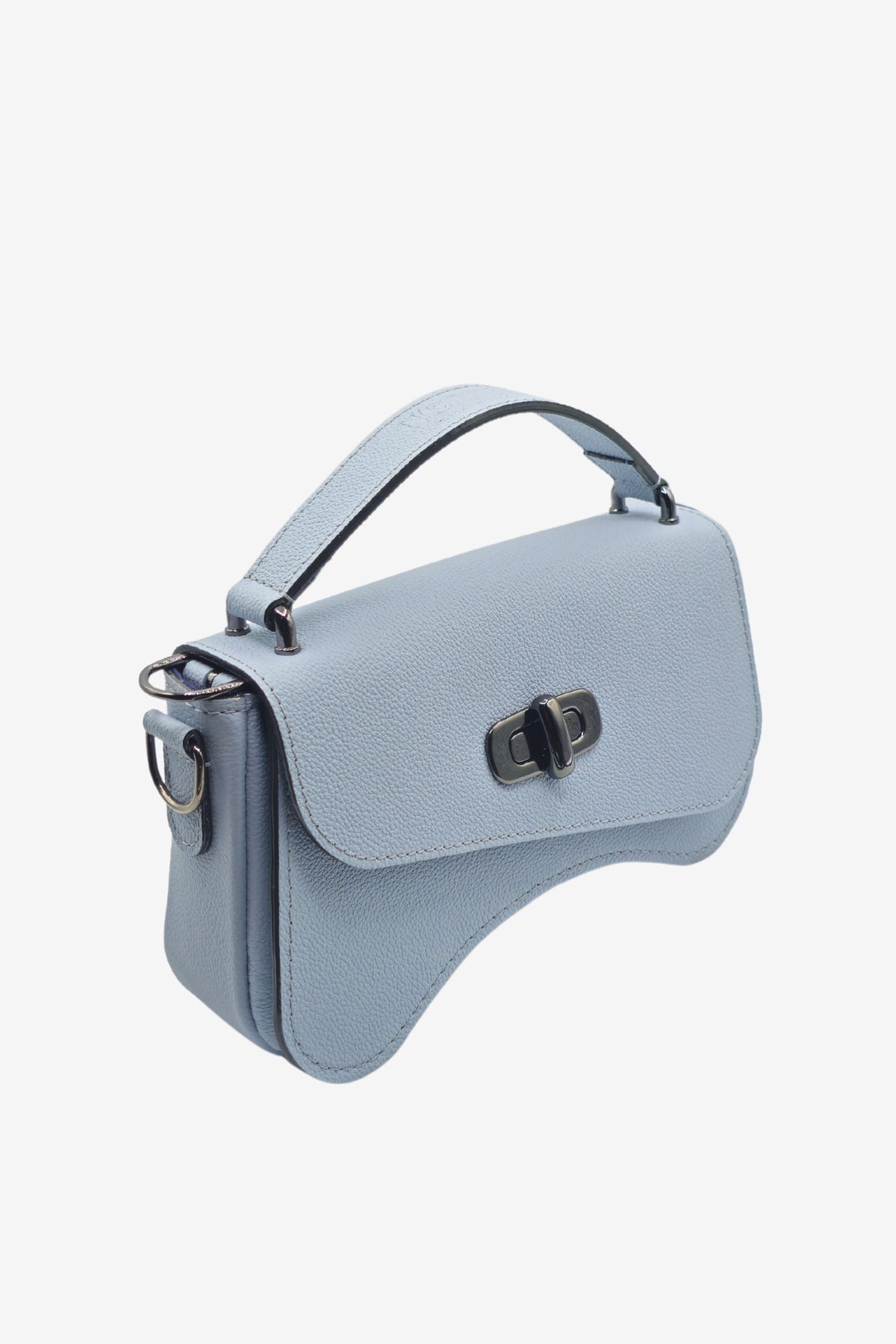 sac baguette cuir bleu grainé