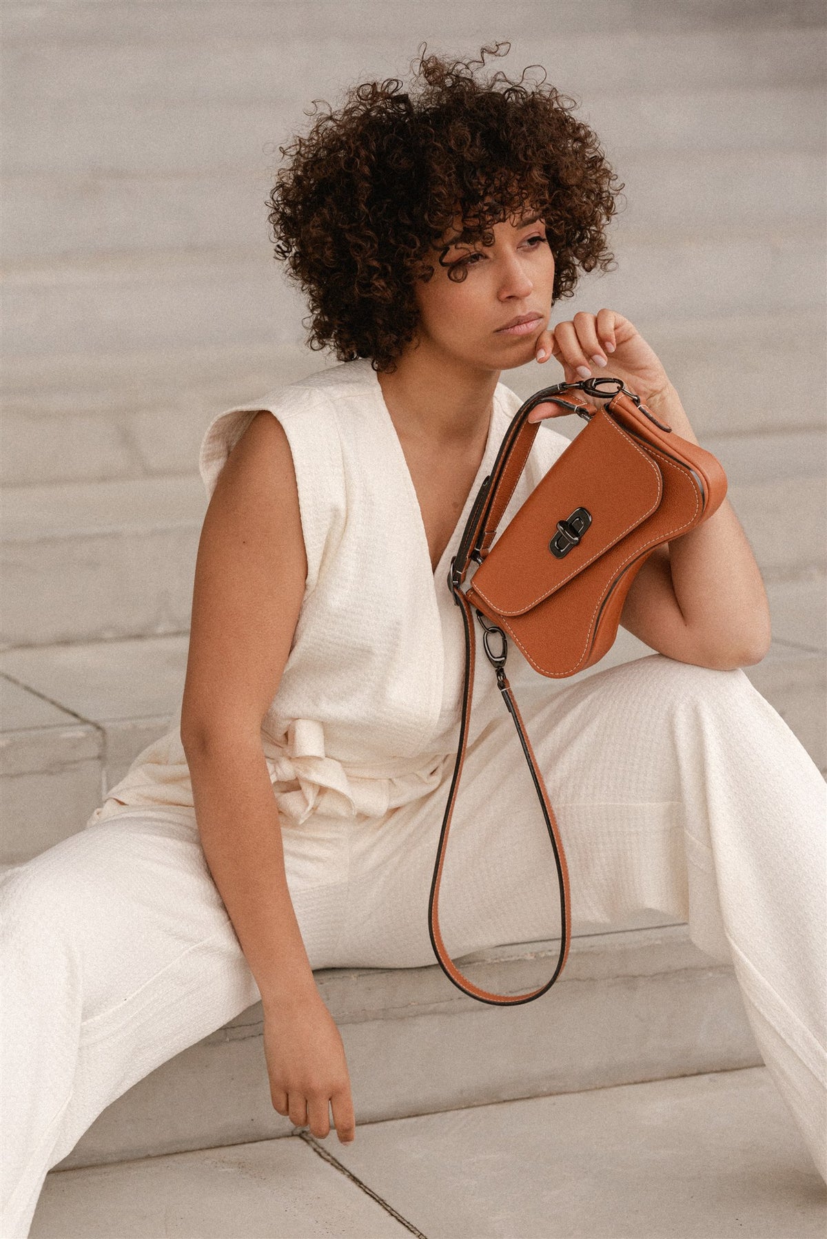 sac baguette cuir terracotta