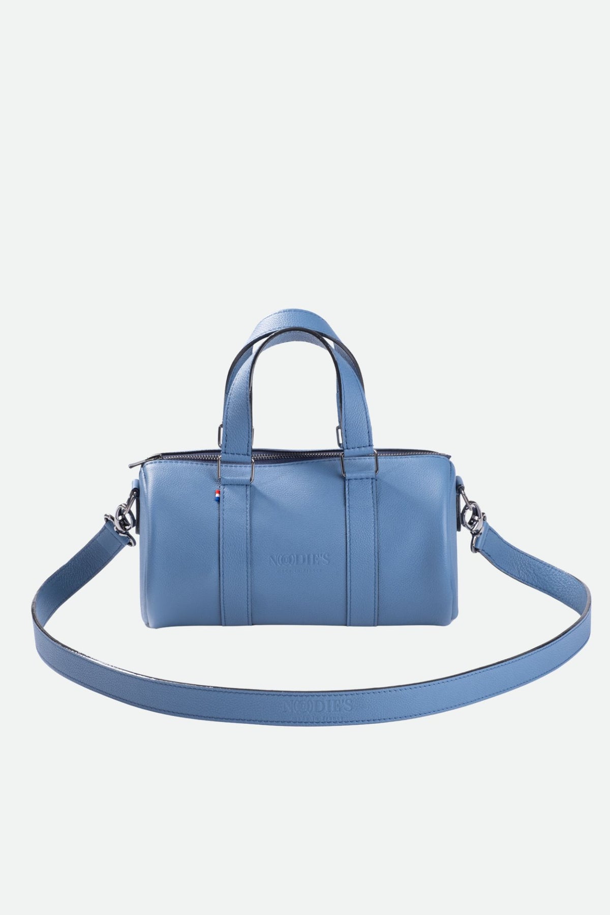 Sac bowling cuir femme bleu denim grainé - Jim - cuir bleu denim grainé