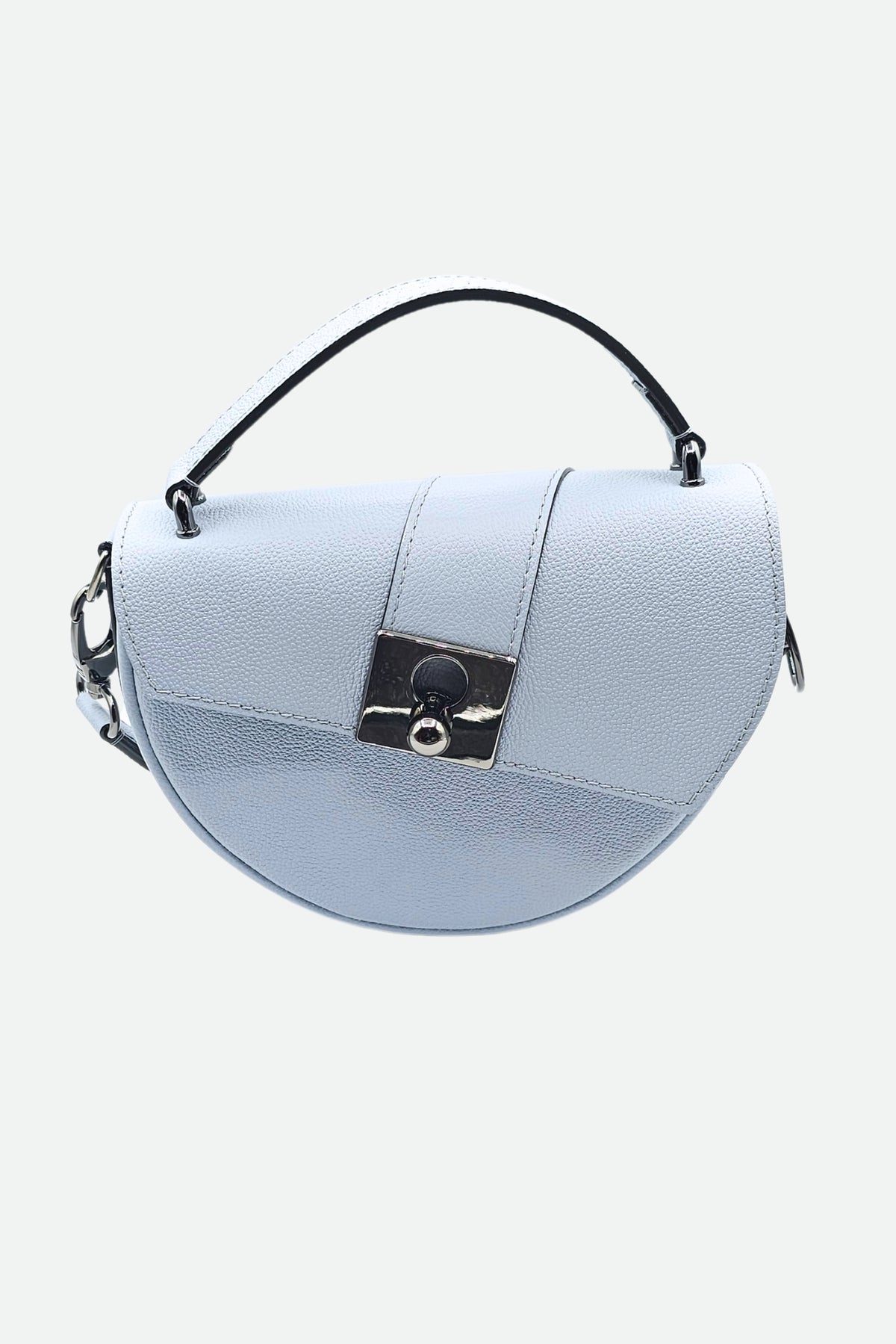 Sac demi lune cuir bleu ciel grainé - Côme - bleu ciel grainé