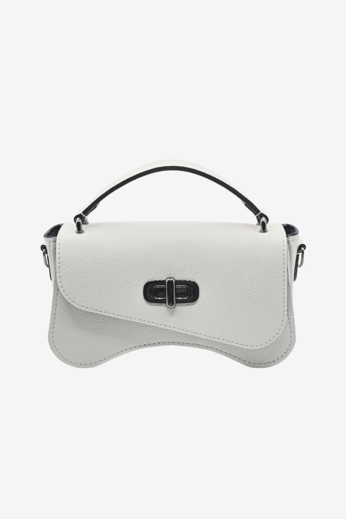 Sac forme baguette cuir blanc grainé - L'iconique de Nodie's - blanc grainé