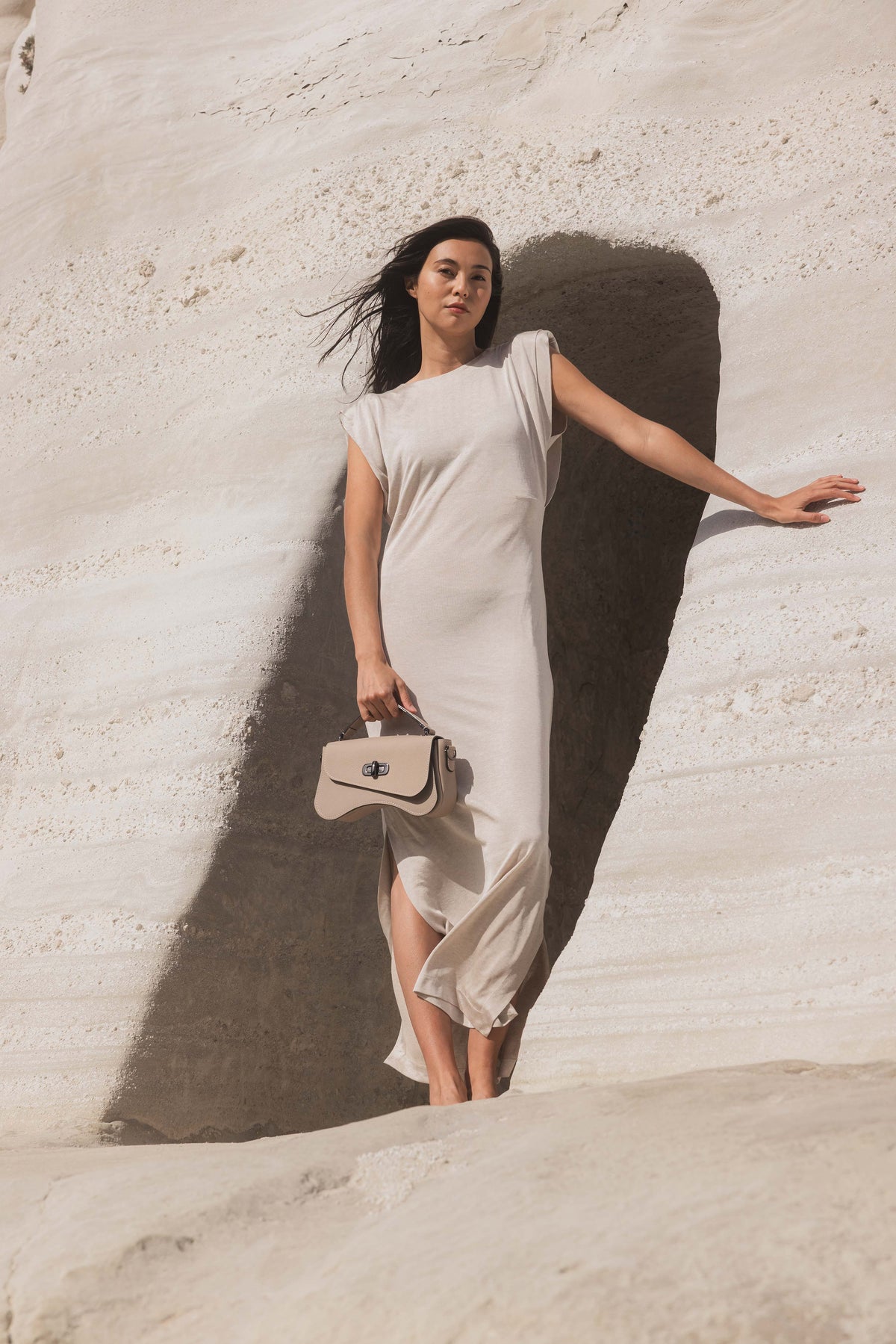 sac forme baguette cuir grainé taupe
