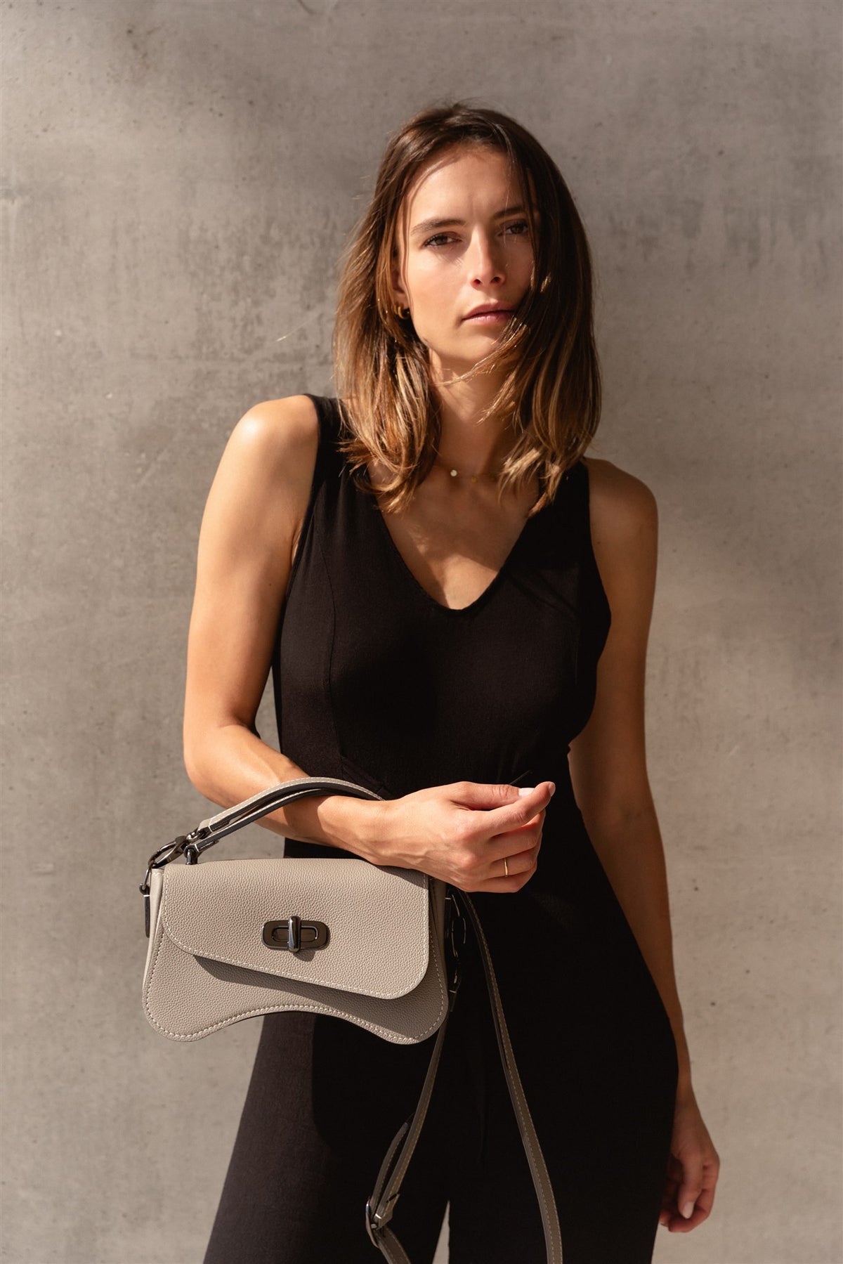 sac baguette cuir gris