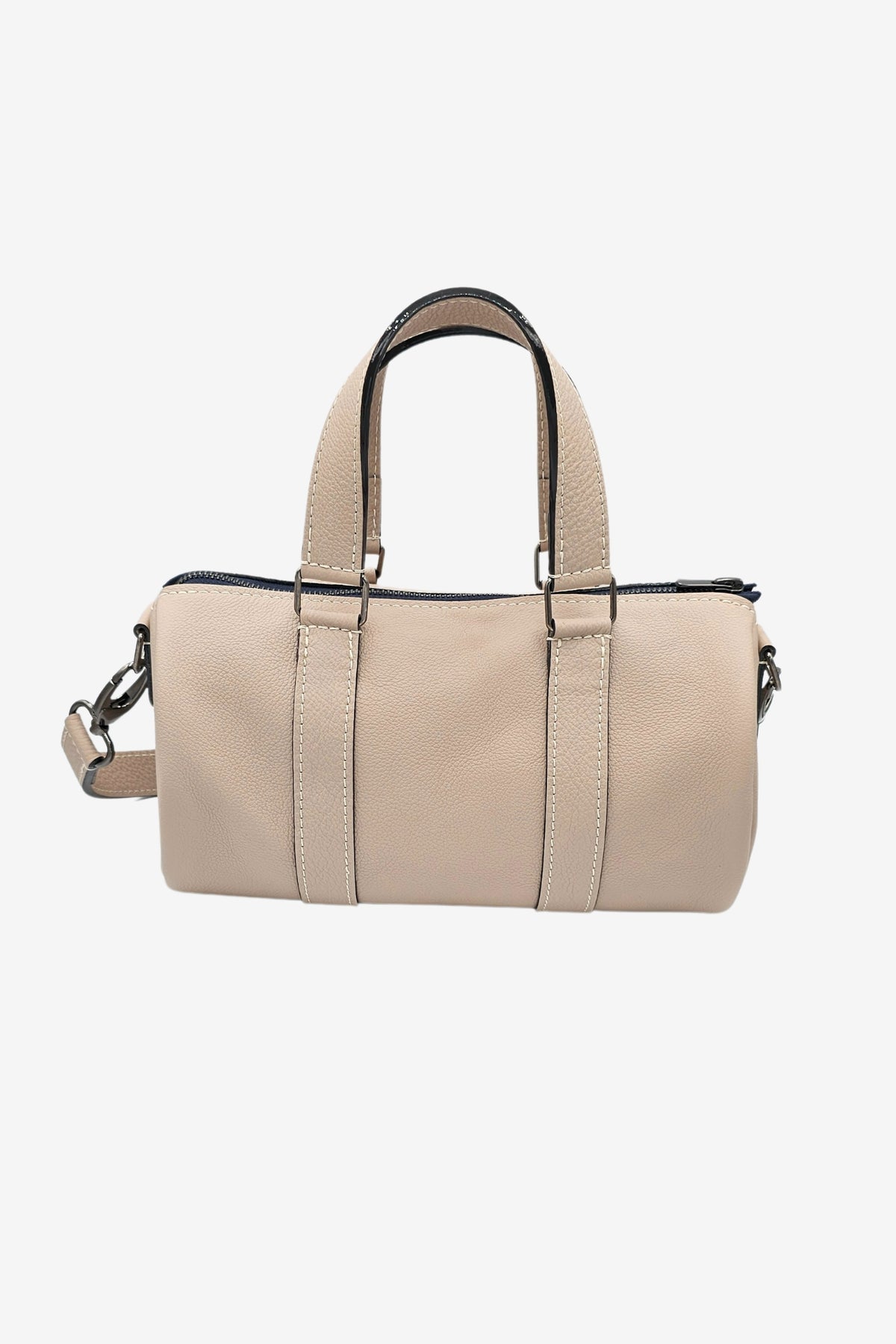 Sac bowling cuir femme crème grainé - Jim - crème galet grainé
