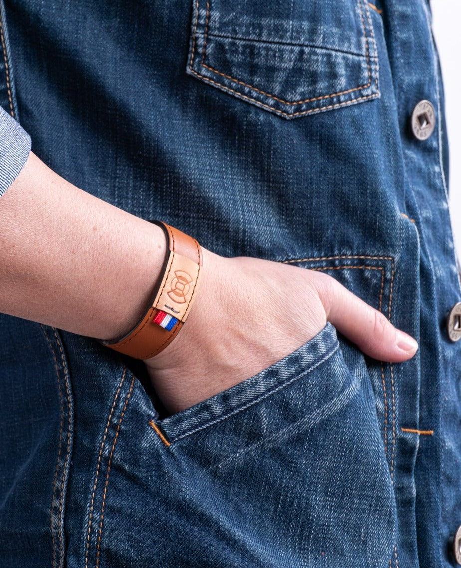 Bracelet cuir homme marron lisse - Lily Sam - camel lisse