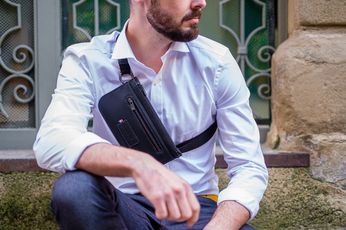 Sac banane cuir homme noir grainé - Madenn - noir grainé