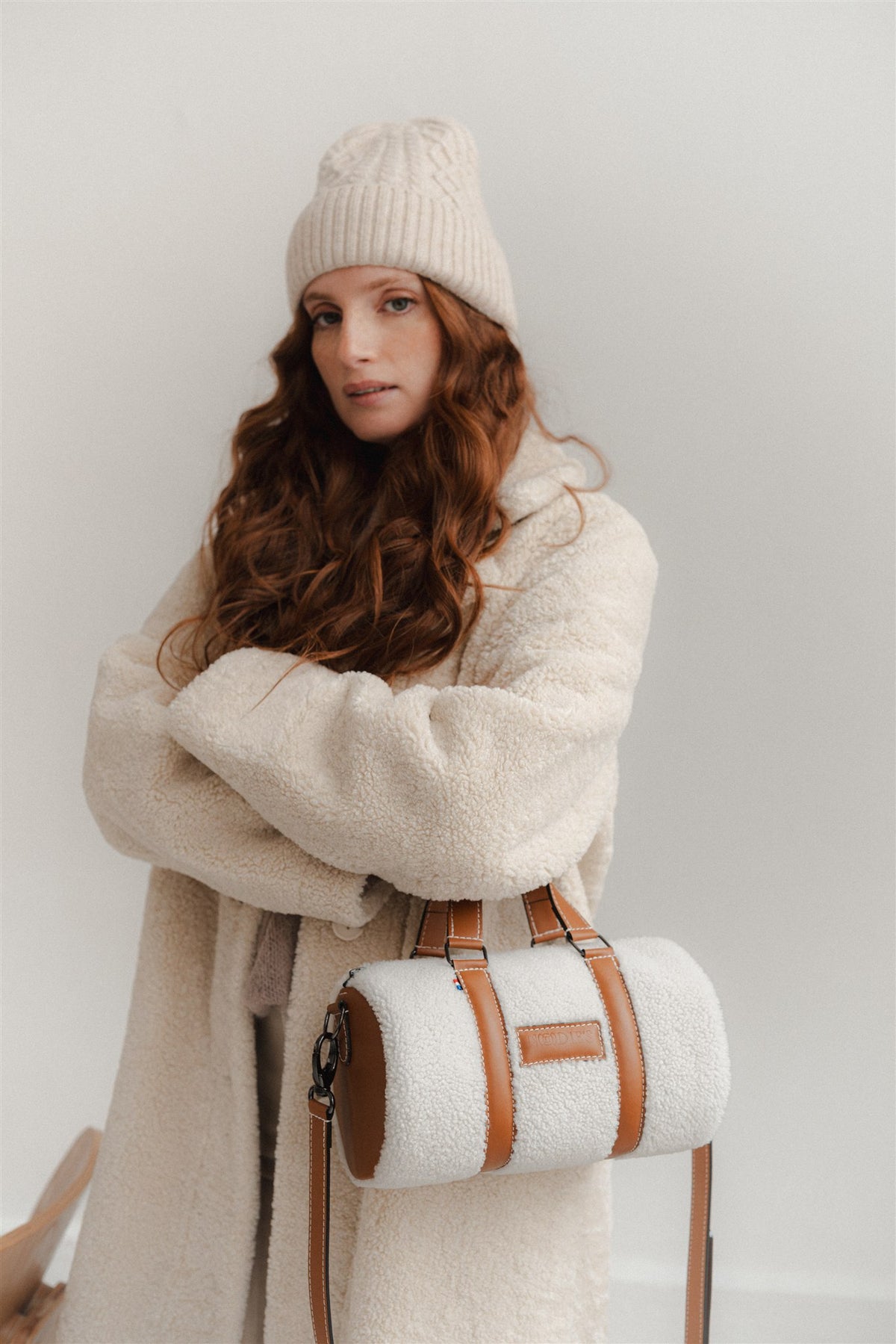 Sac bowling femme - cuir agneau blanc - Jim Teddy - Crème