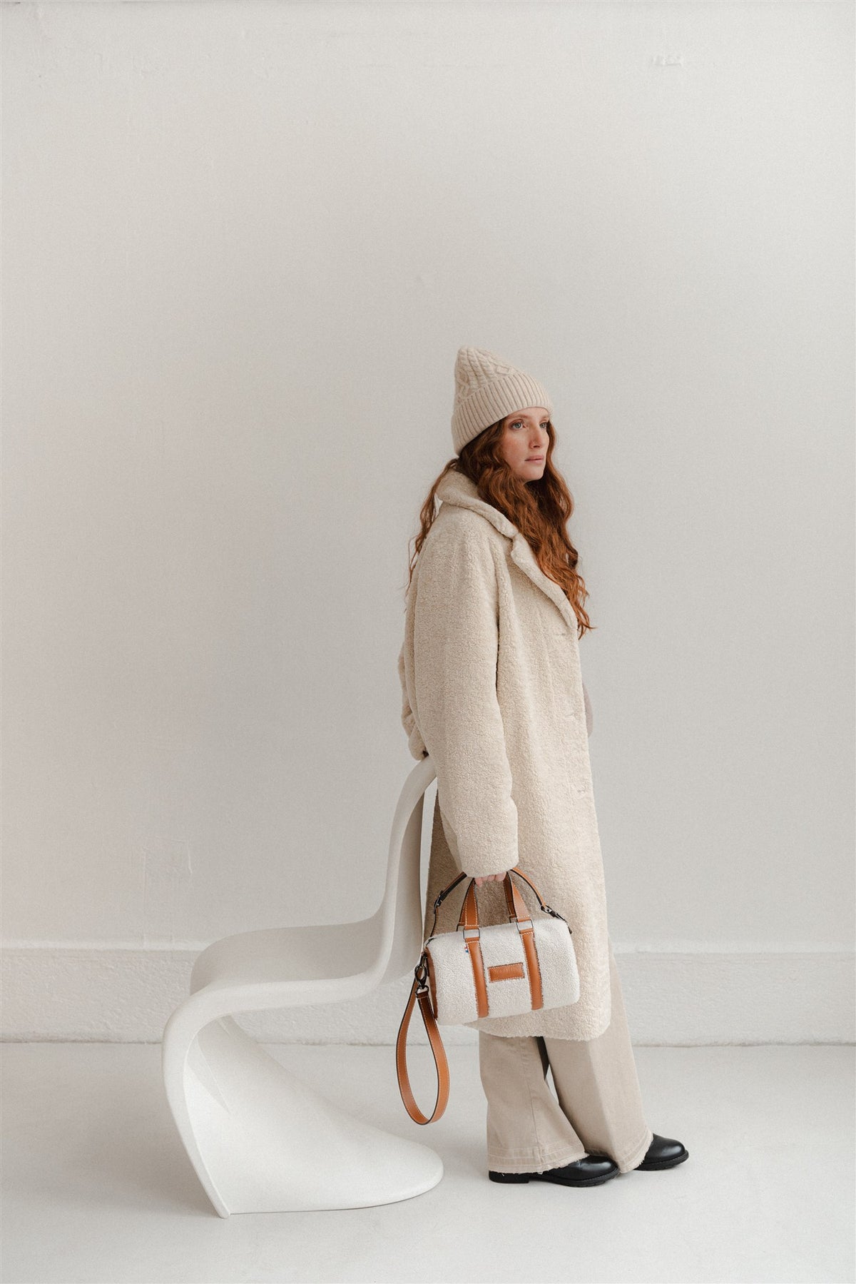 Sac bowling femme - cuir agneau blanc - Jim Teddy - Crème
