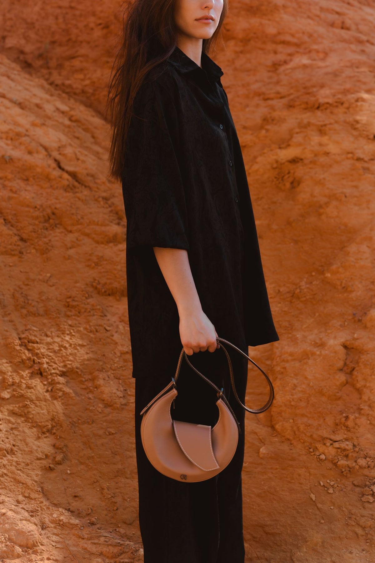 Mini sac hobo femme cuir camel - Mini Nouvelle lune  - Camel grainé