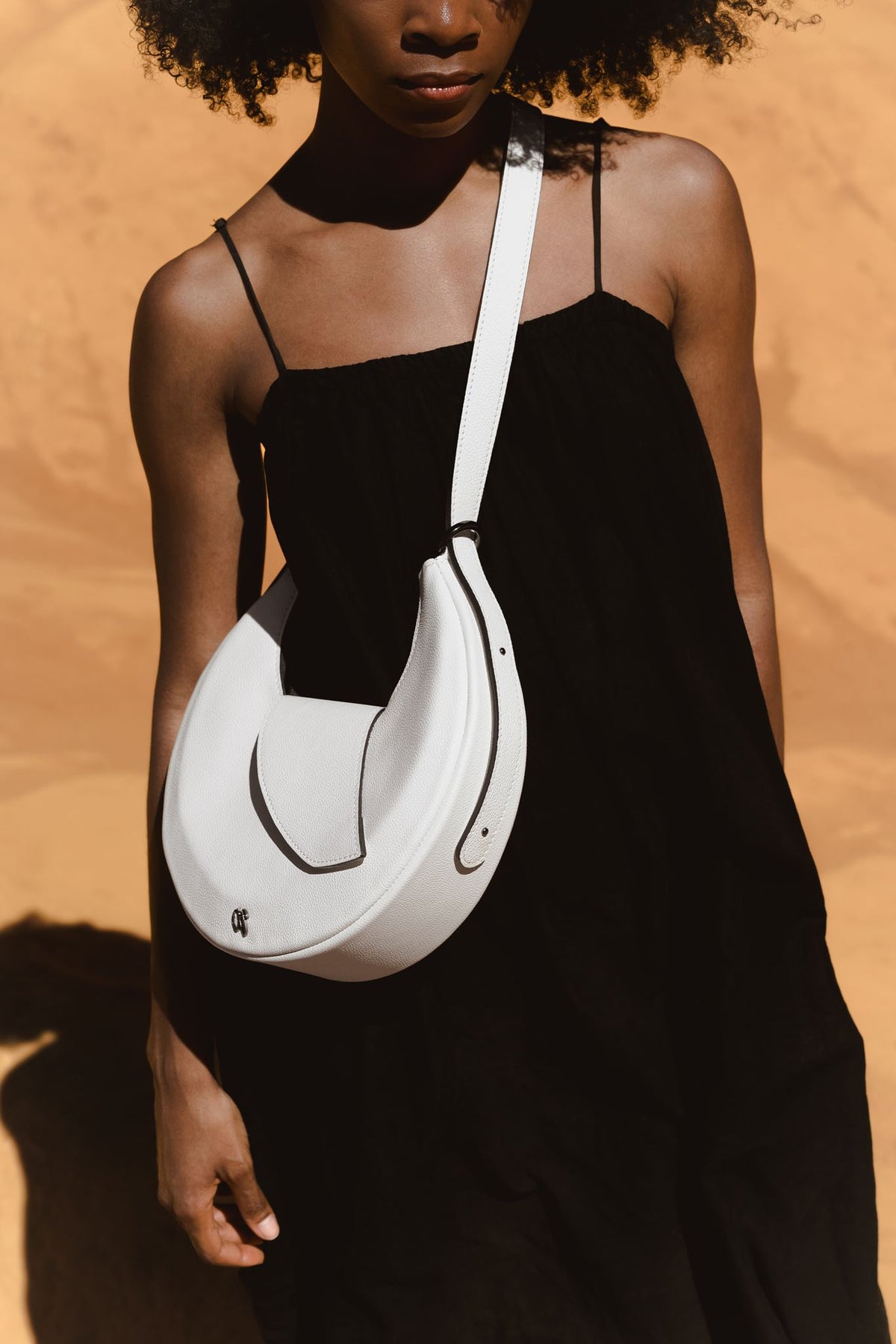 Sac hobo femme cuir blanc - New Moon - off-white grain