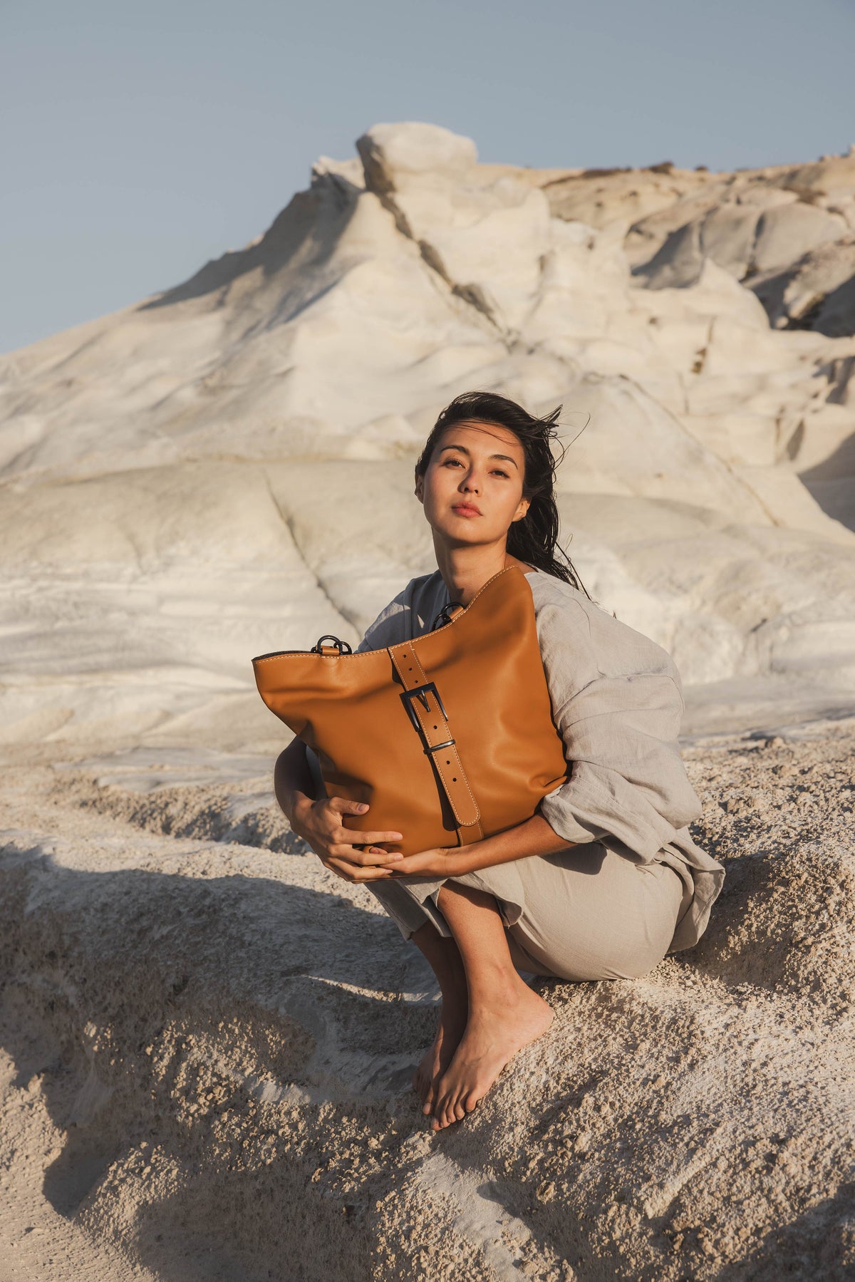 Grand cabas cuir camel