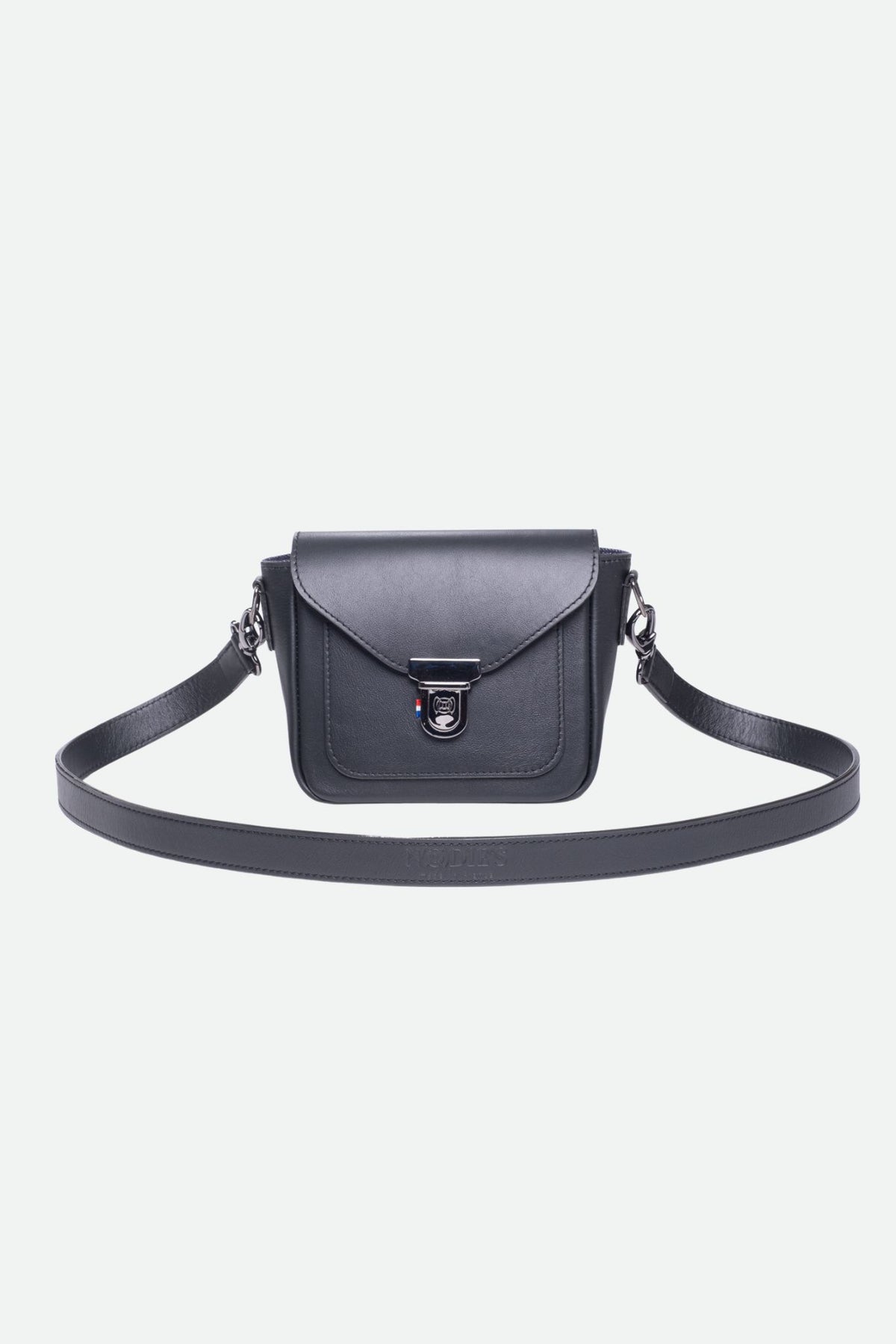 Mini sac bandoulière cuir noir lisse - Isée - noir lisse
