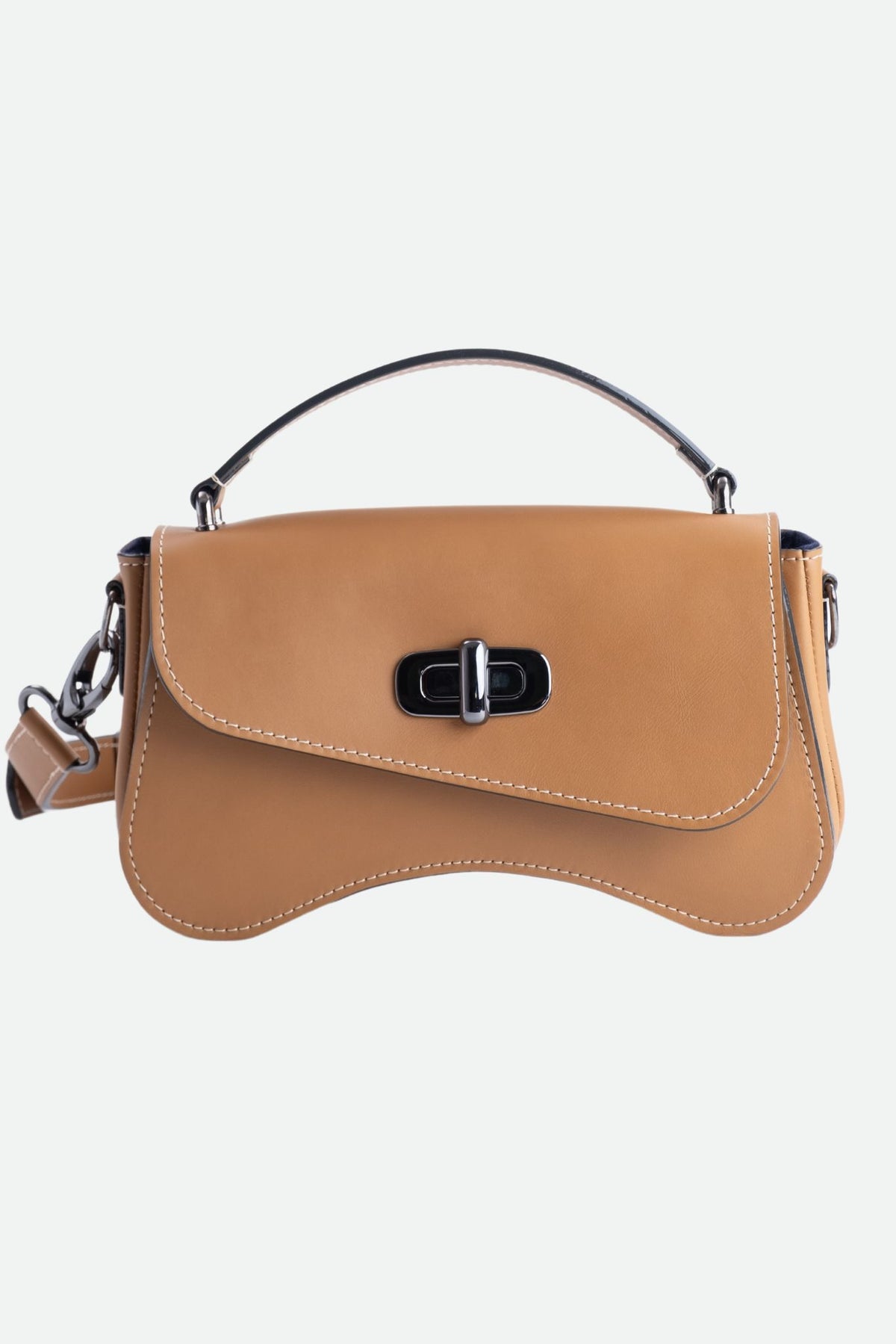 Sac forme baguette cuir marron lisse - L'iconique de Nodie's - camel lisse