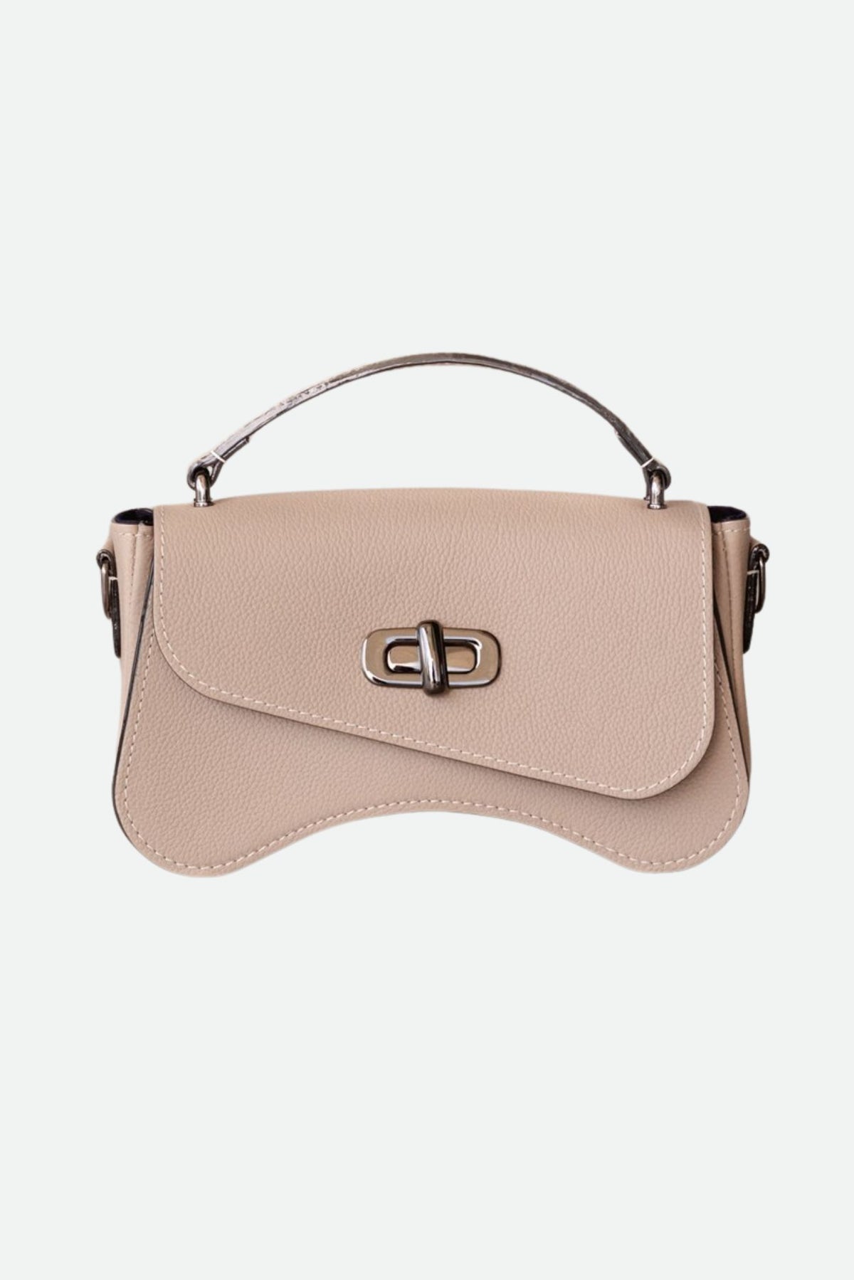 Sac forme baguette cuir beige grainé - L'iconique de Nodie's - taupe grainé