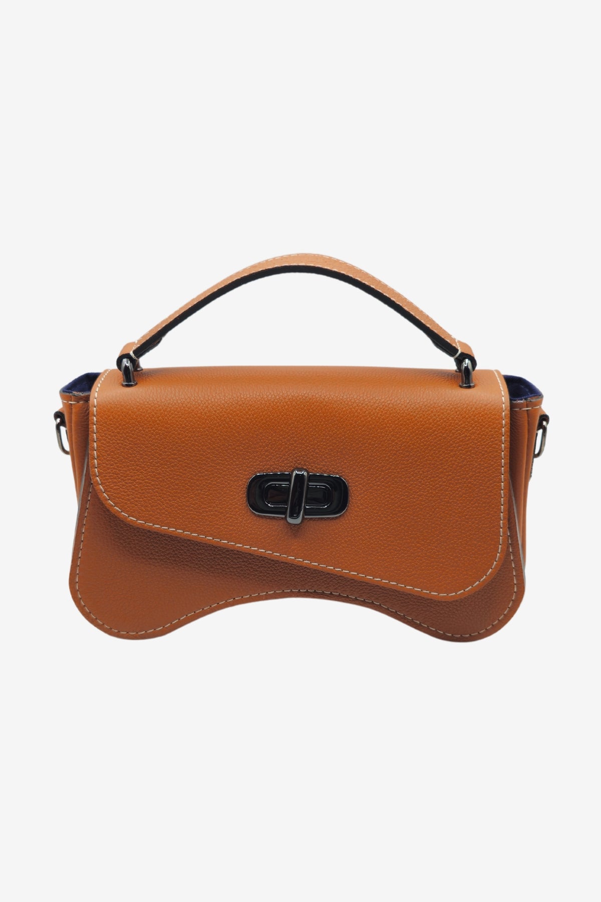 Sac forme baguette cuir marron grainé - L'iconique de Nodie's - terracotta grainé
