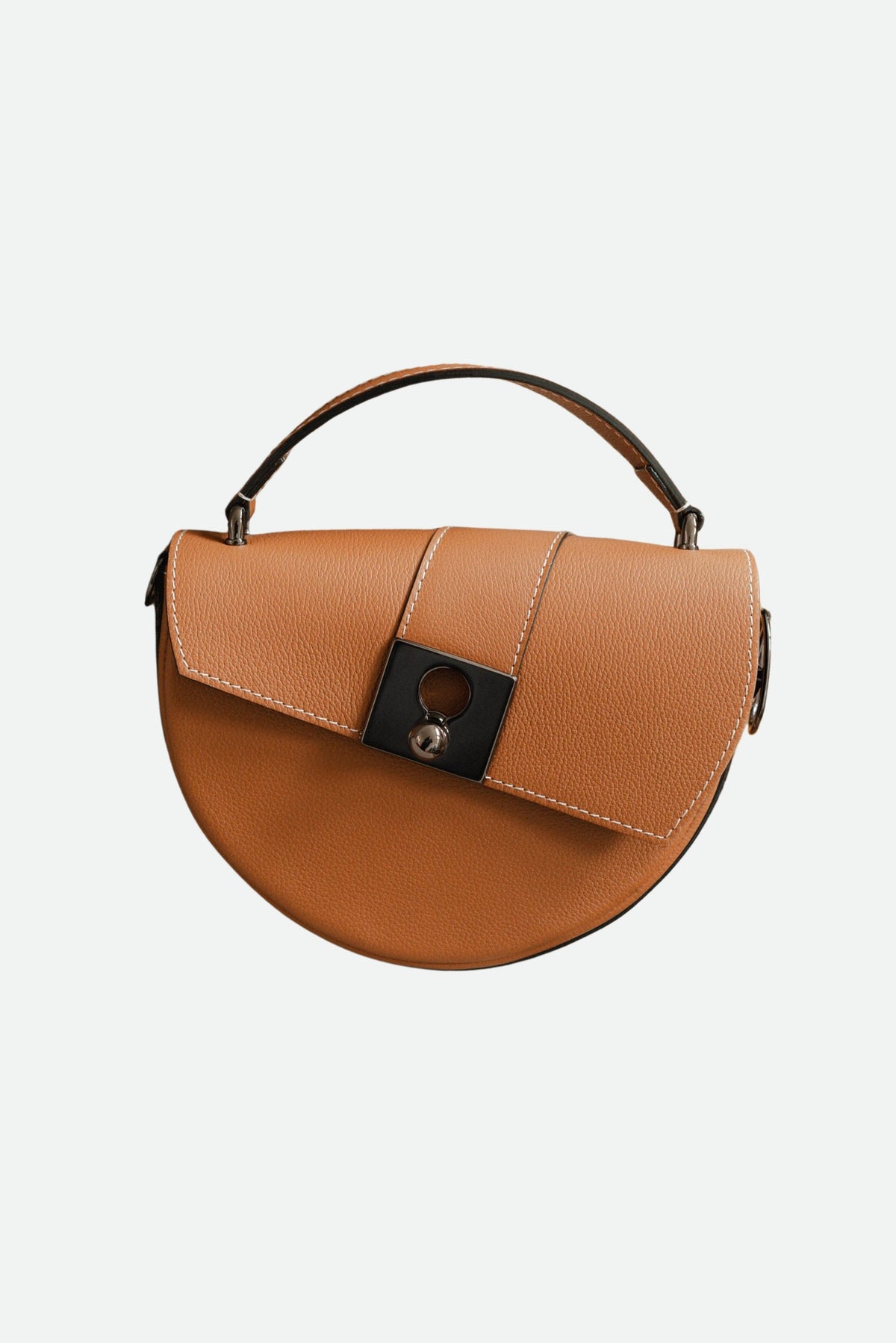 Sac demi lune cuir marron grainé - Côme - camel grainé