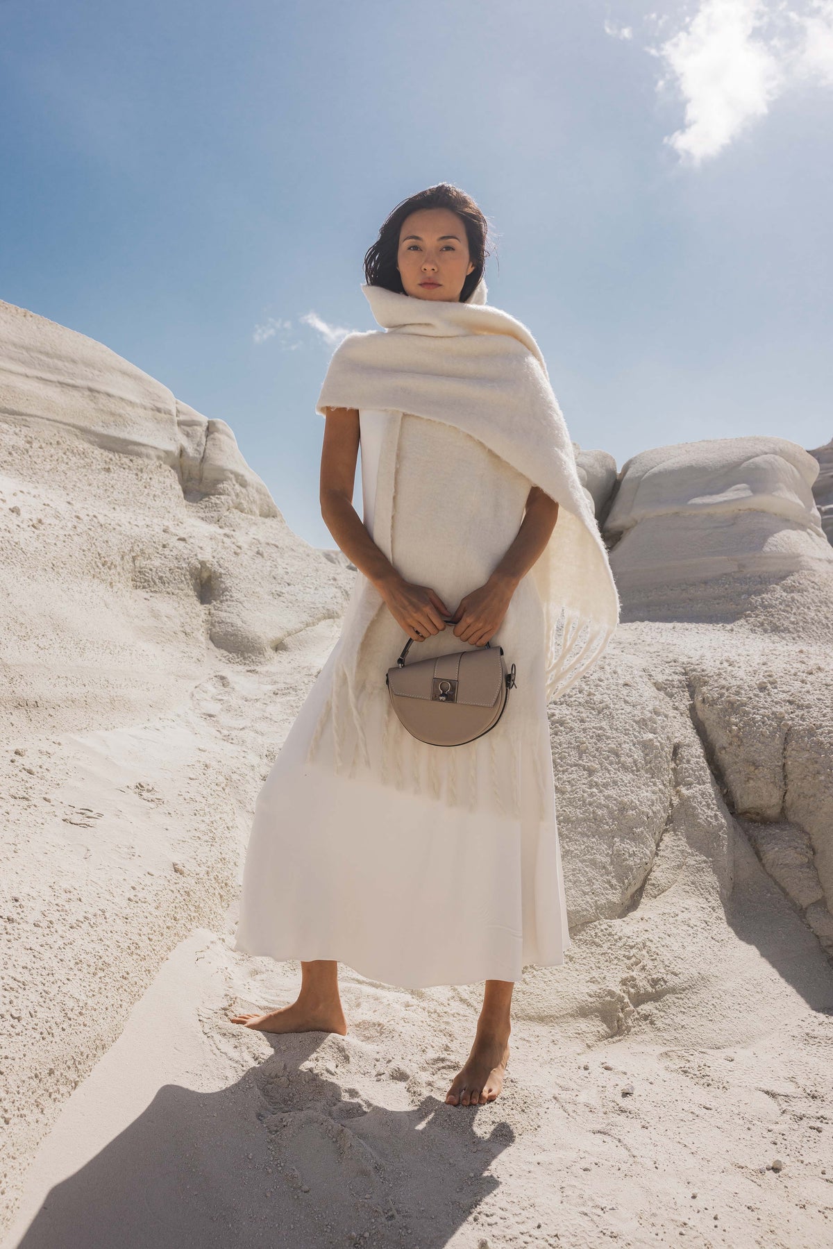 Sac demi lune cuir creme