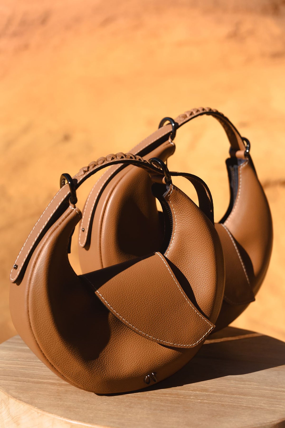 Mini sac hobo femme cuir camel - Mini Nouvelle lune  - Camel grainé