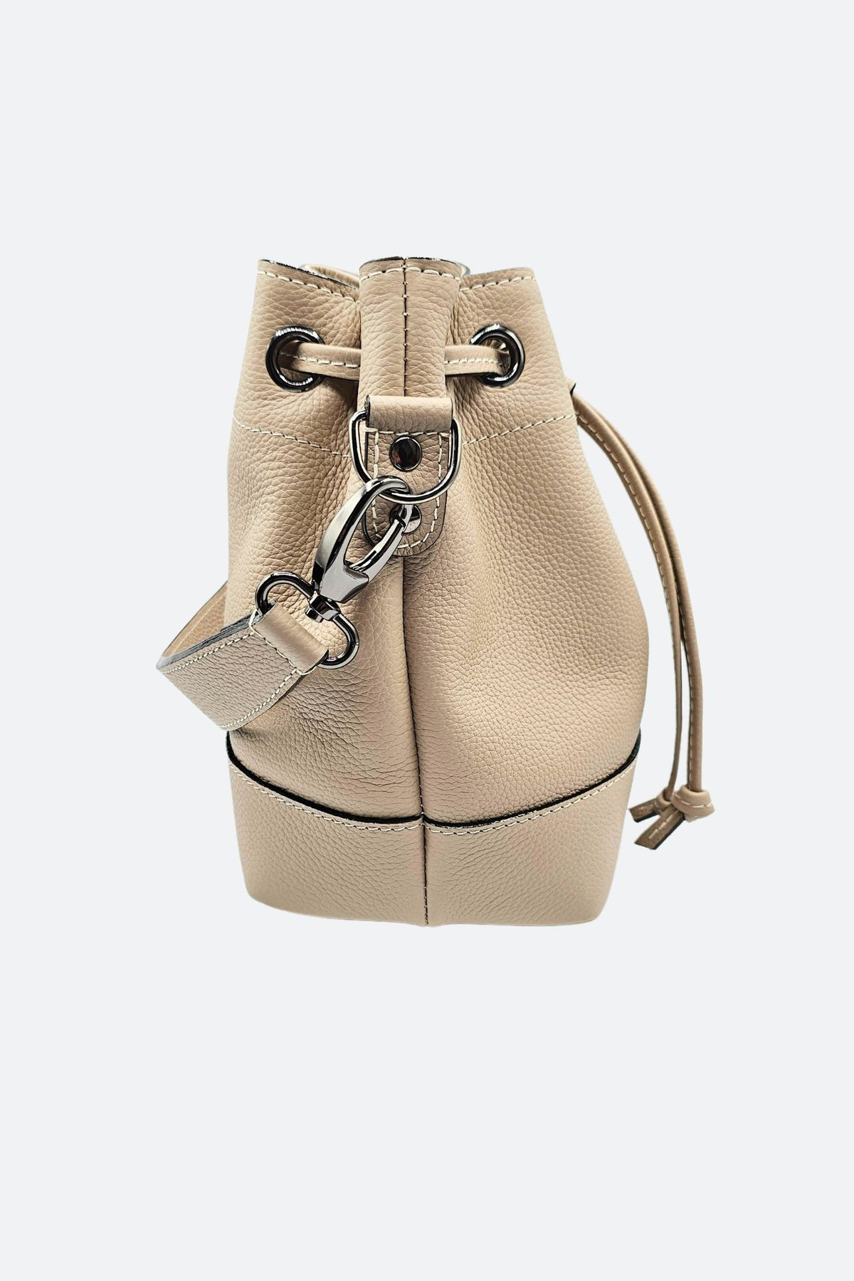 Sac seau cuir beige grainé - Tommy - crème galet grainé