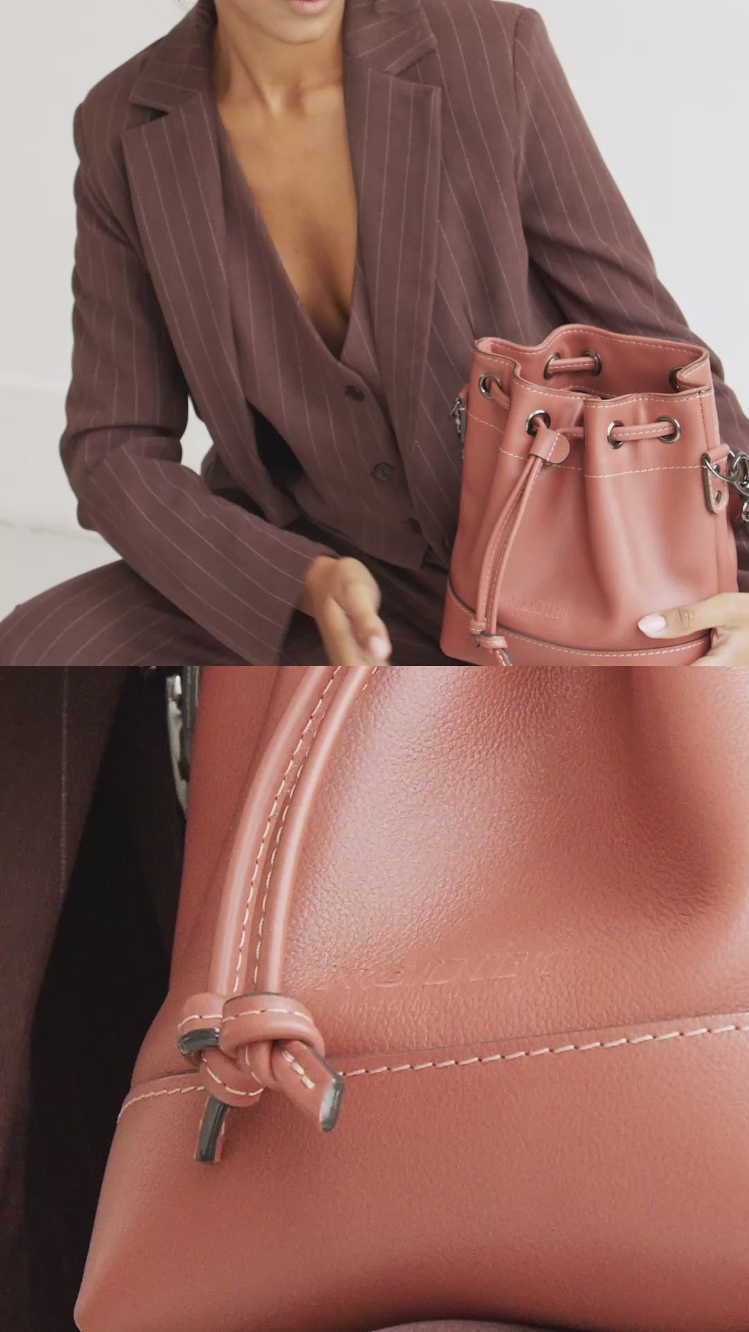 Sac seau cuir vieux rose grainé - Tommy - vieux rose grainé