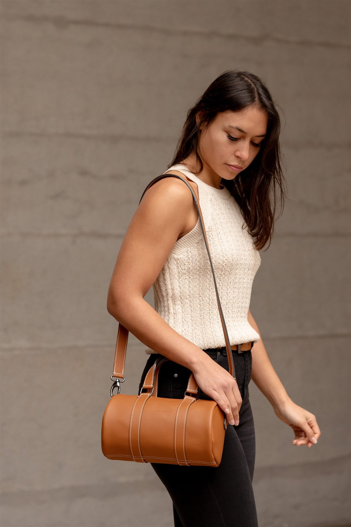 Sac bowling femme cuir camel