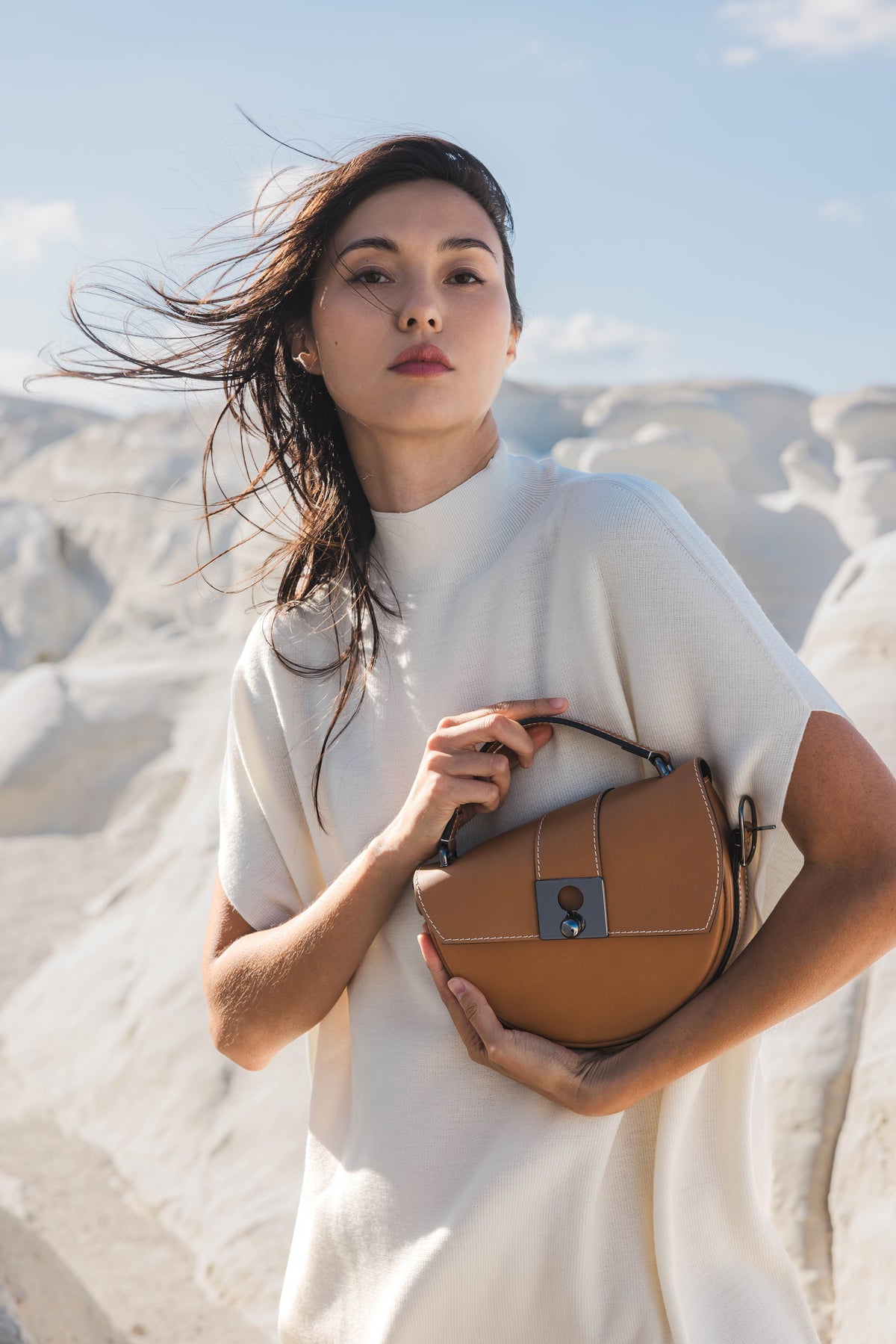 Sac demi lune cuir camel 