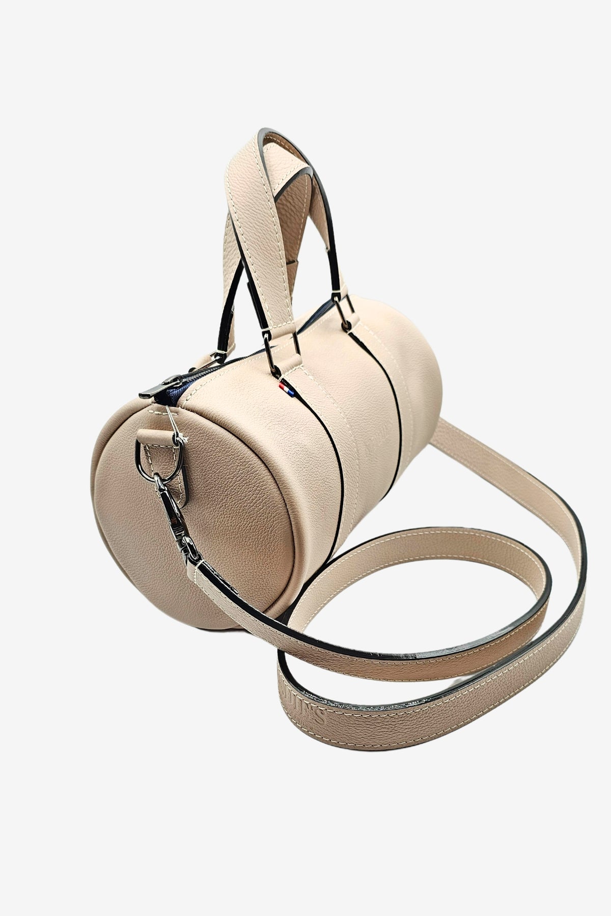 Sac bowling cuir femme crème grainé - Jim - crème galet grainé